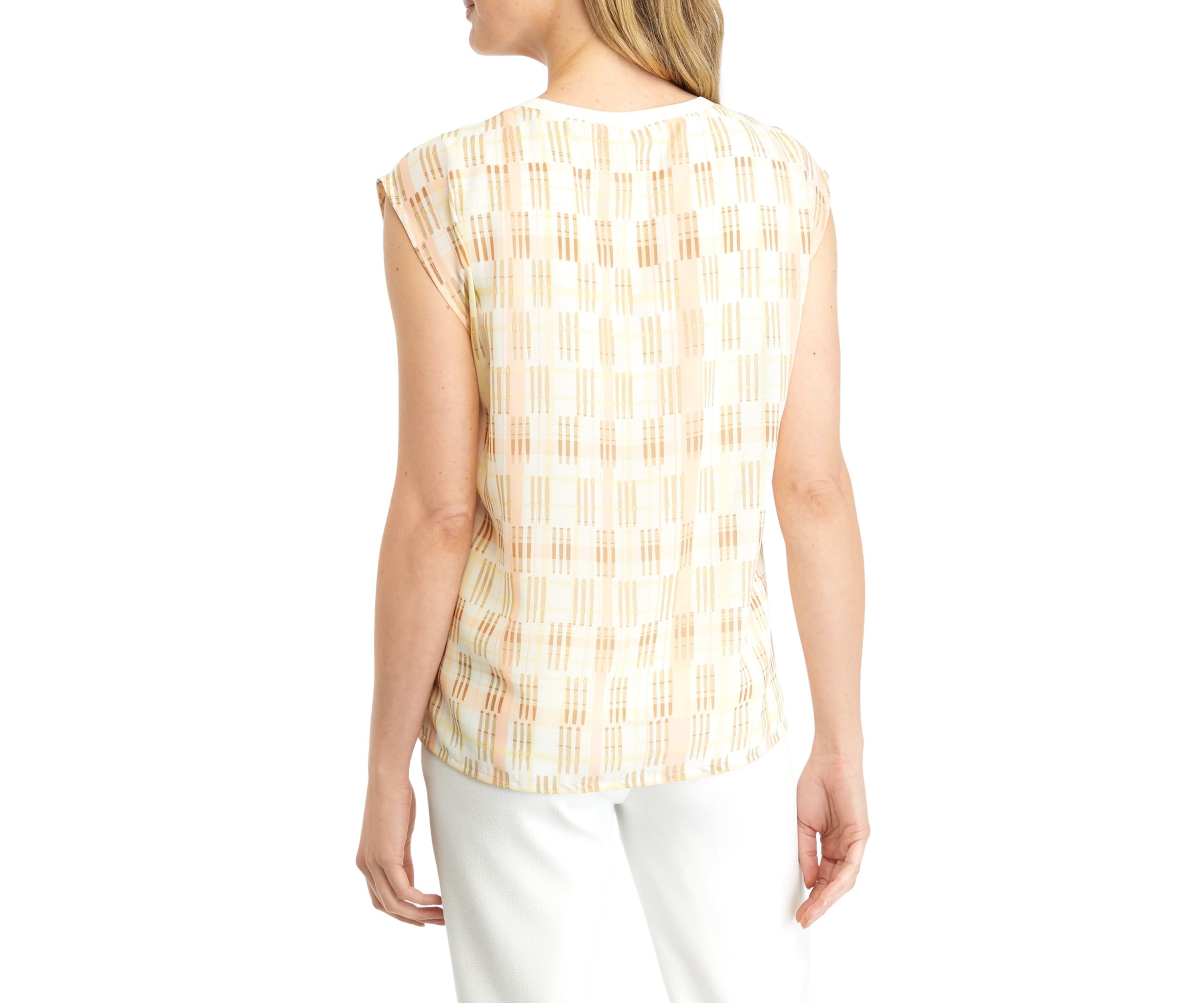 Womens Printed Knit Cap Sleeve Top
