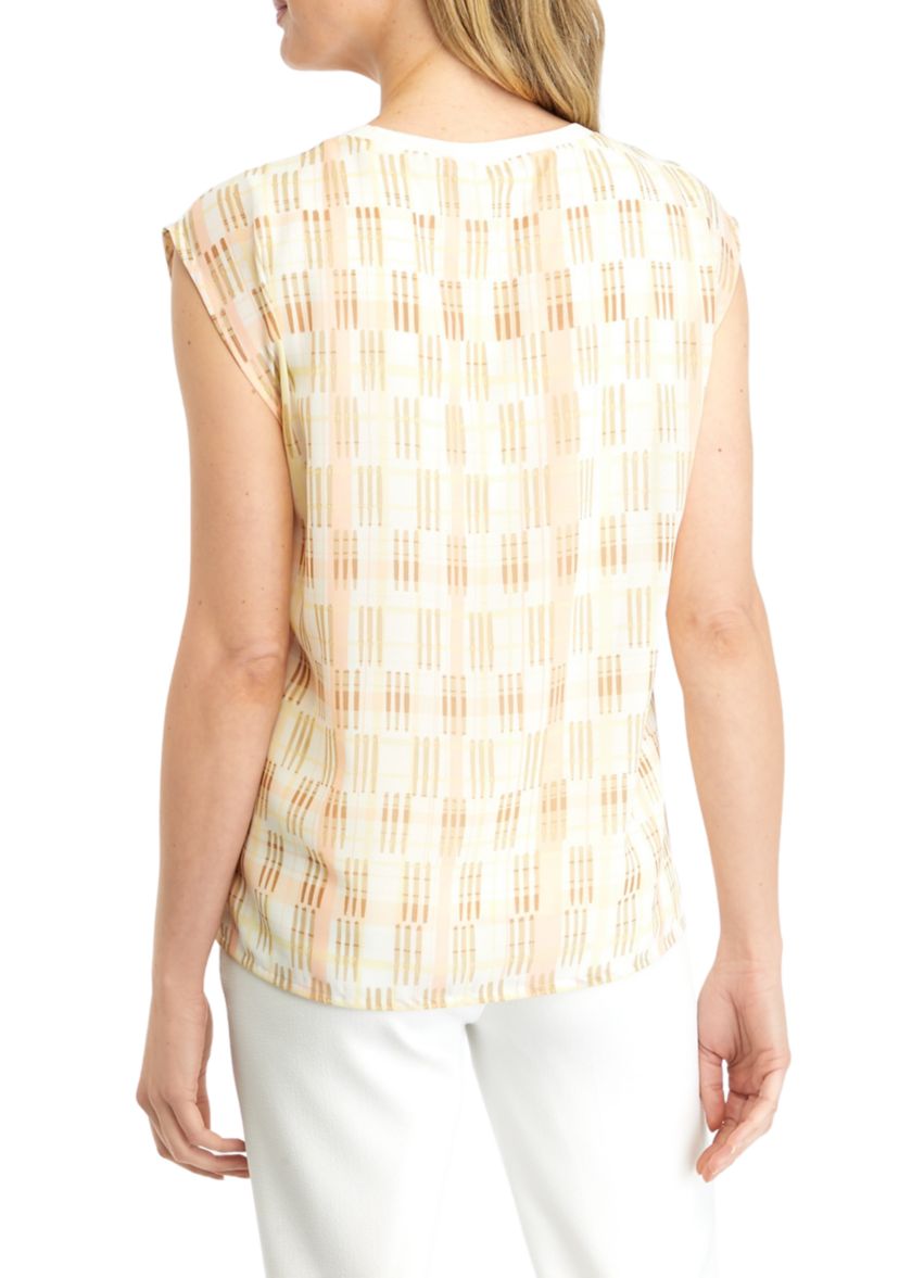 Womens Printed Knit Cap Sleeve Top
