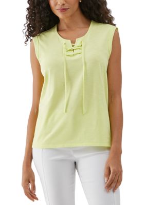 ELLA Rafaella Women's Lace-Up Sleeveless Tank Top, Lime, Small