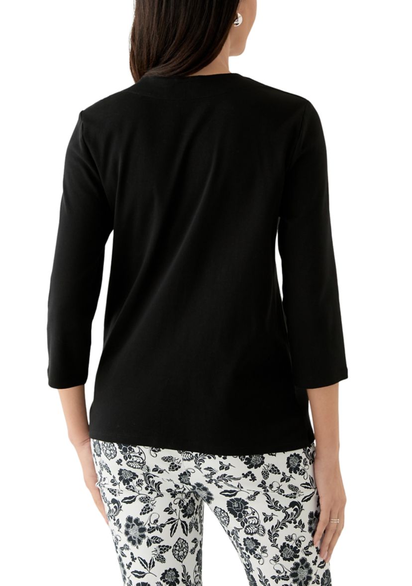 Womens Lace Up 3/4 Length Sleeve Shirt