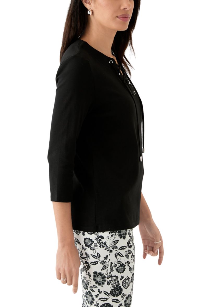 Womens Lace Up 3/4 Length Sleeve Shirt