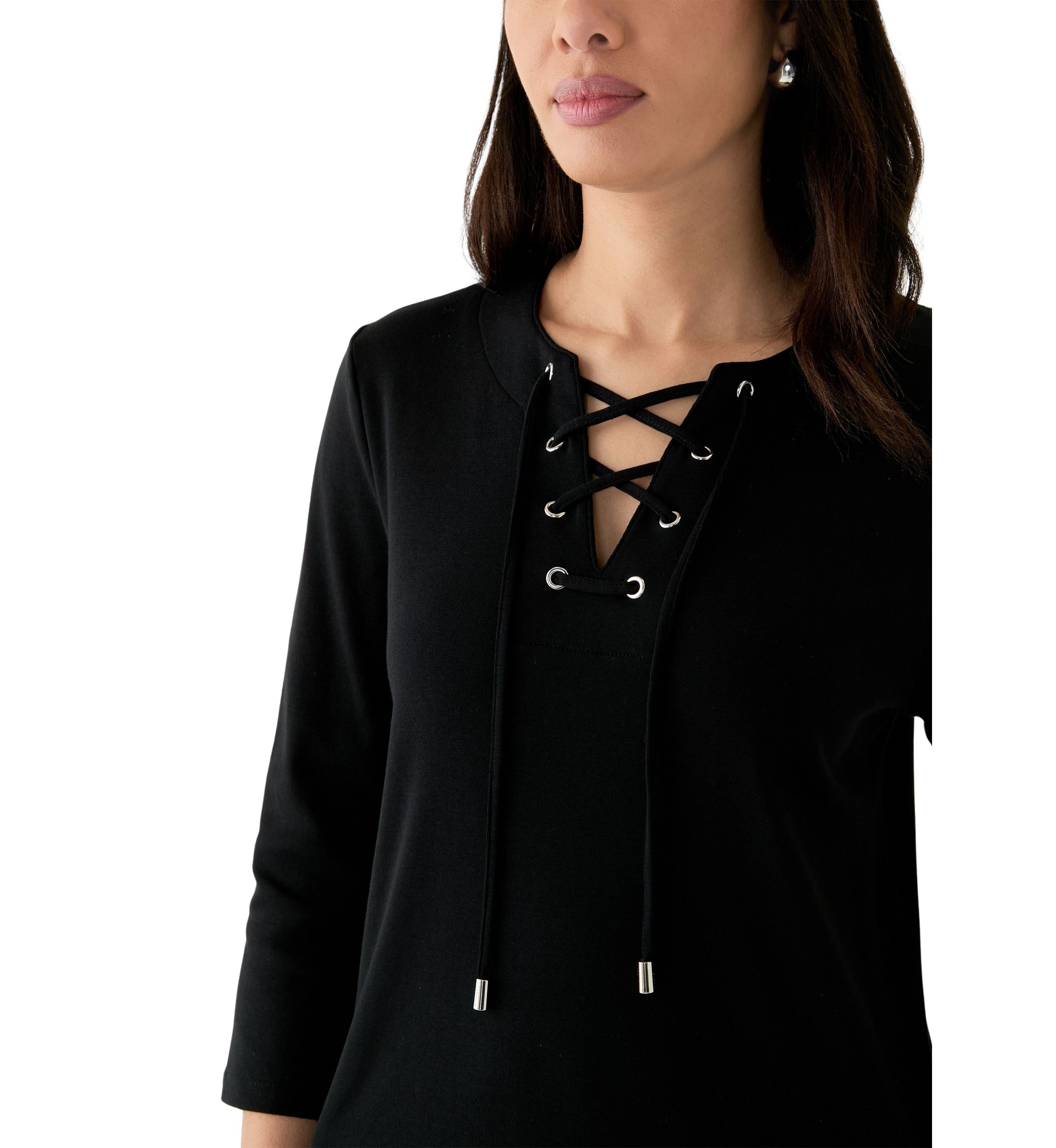 Womens Lace Up 3/4 Length Sleeve Shirt