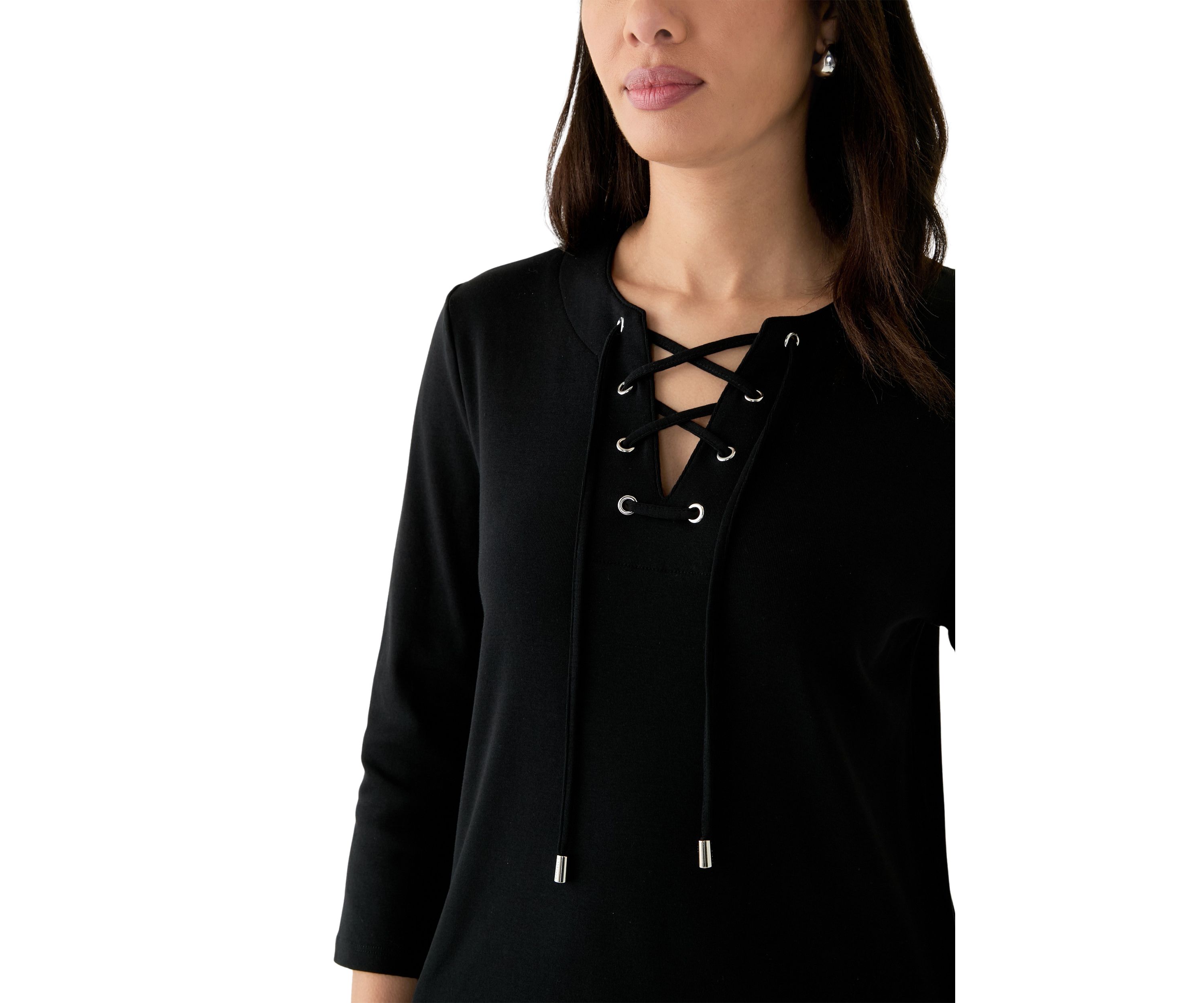 Womens Lace Up 3/4 Length Sleeve Shirt