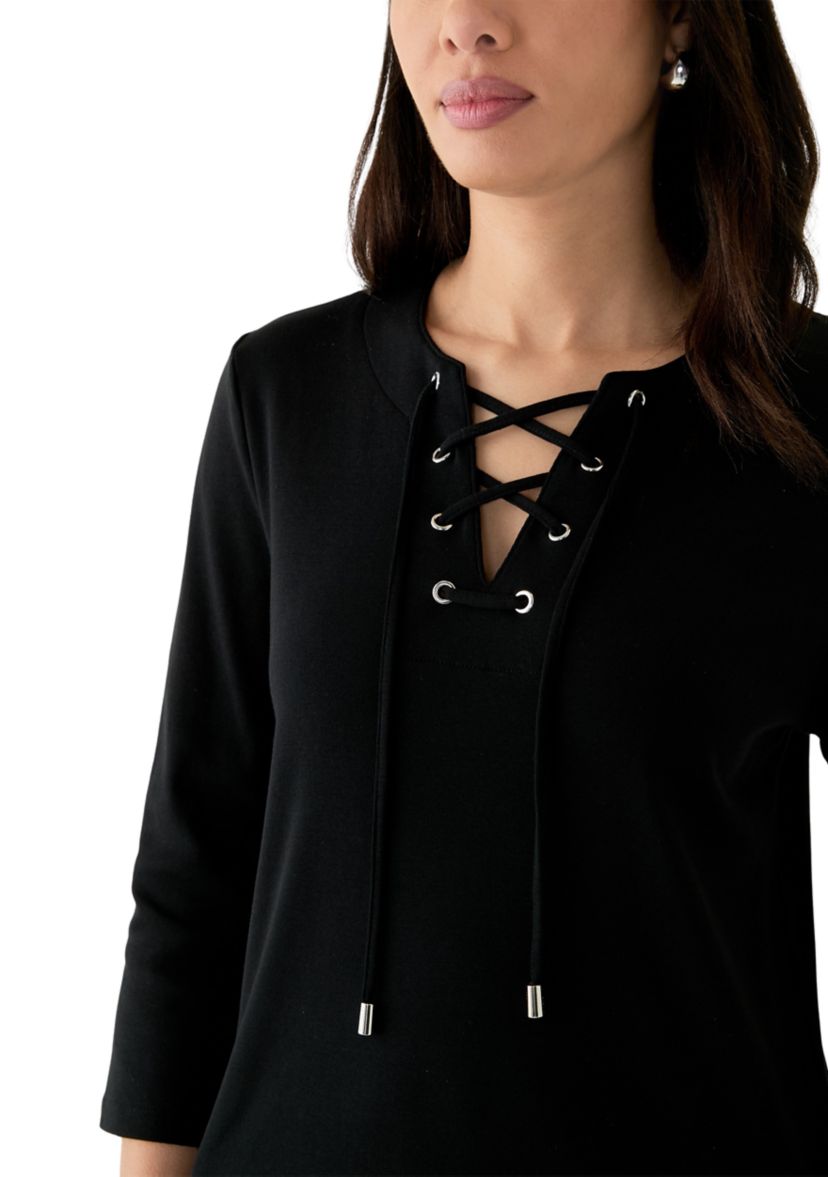 Womens Lace Up 3/4 Length Sleeve Shirt