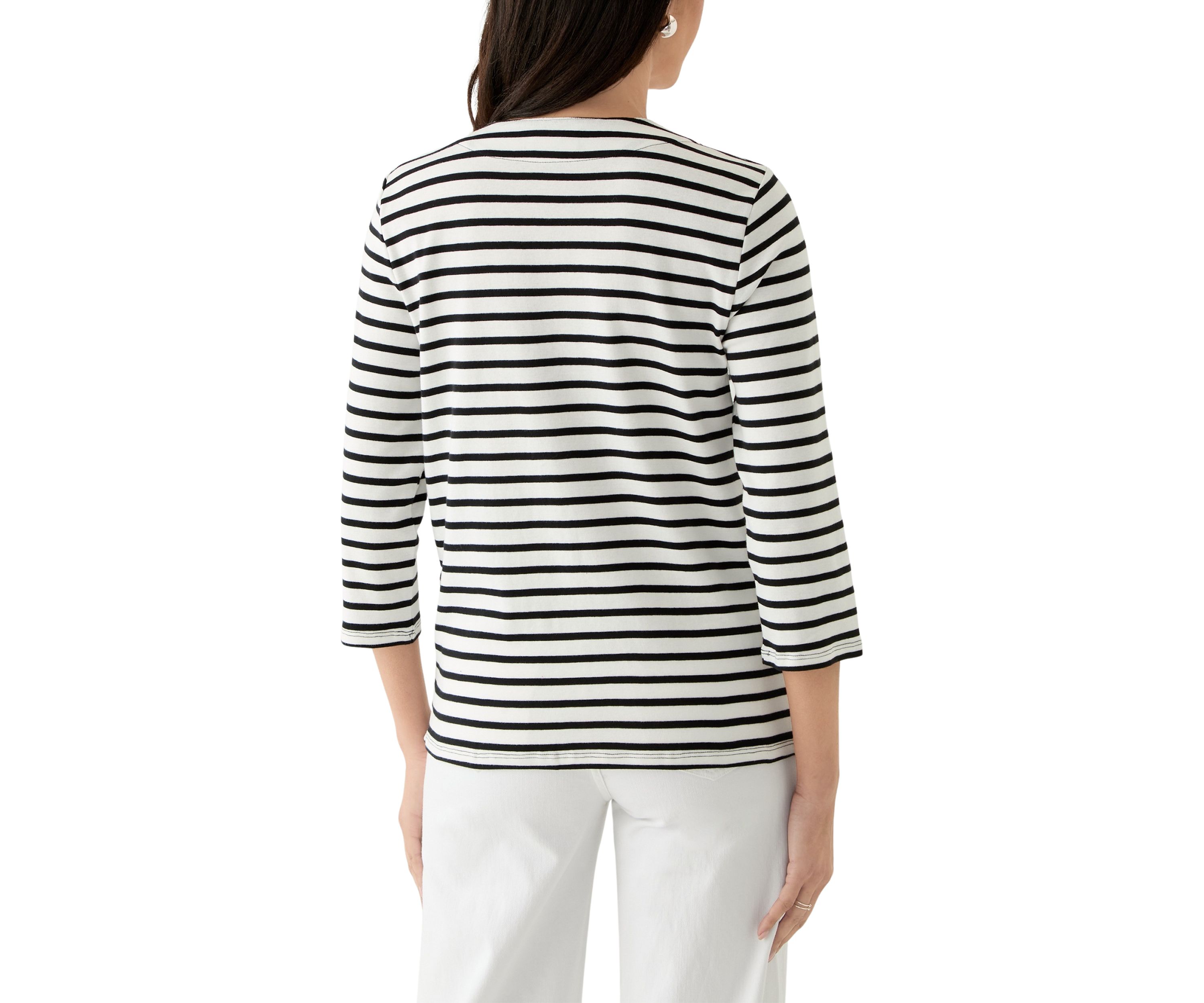 Womens Striped Lace Up 3/4 Length Sleeve Shirt