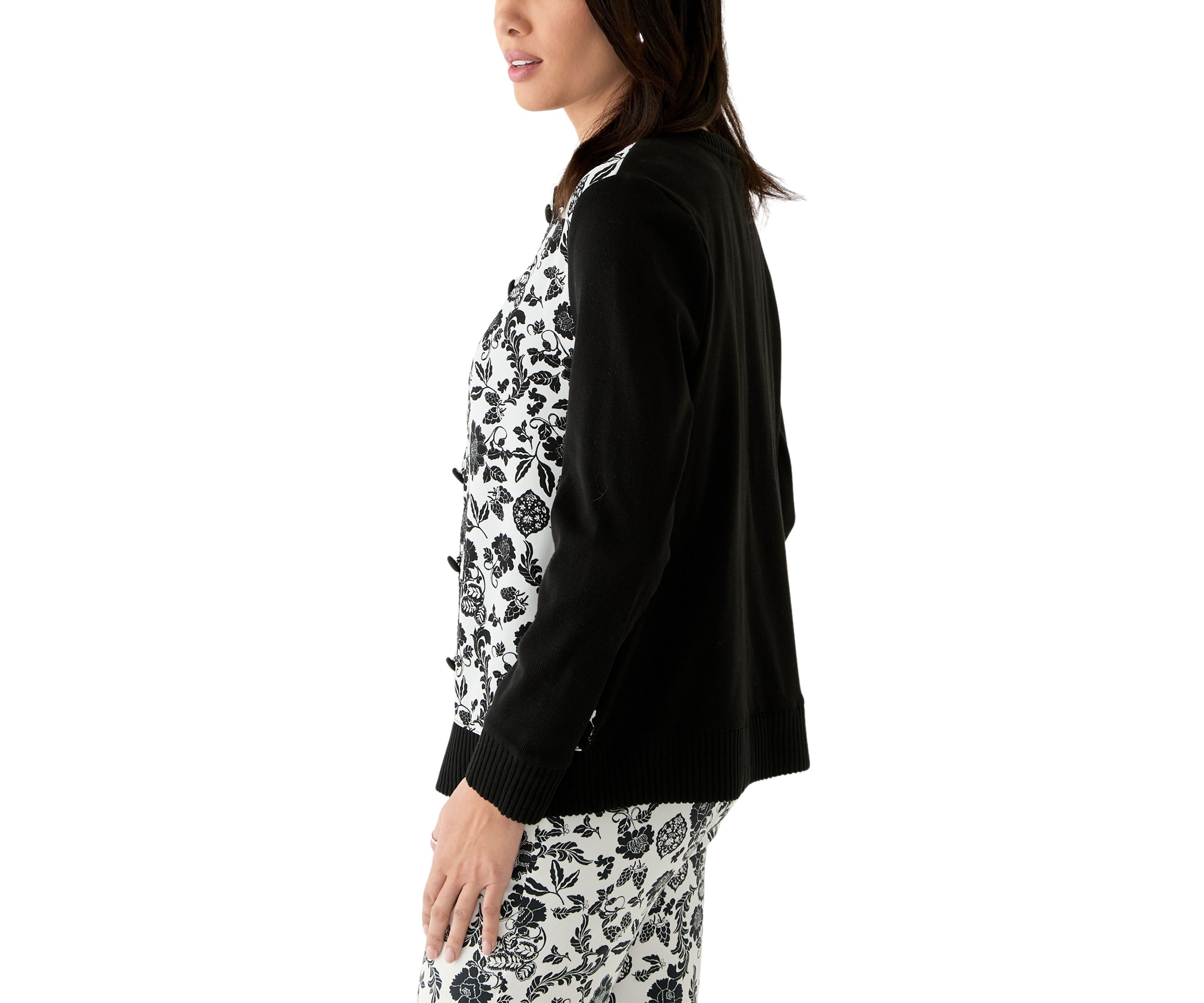Womens Floral Print Woven Front Long Sleeve Cardigan
