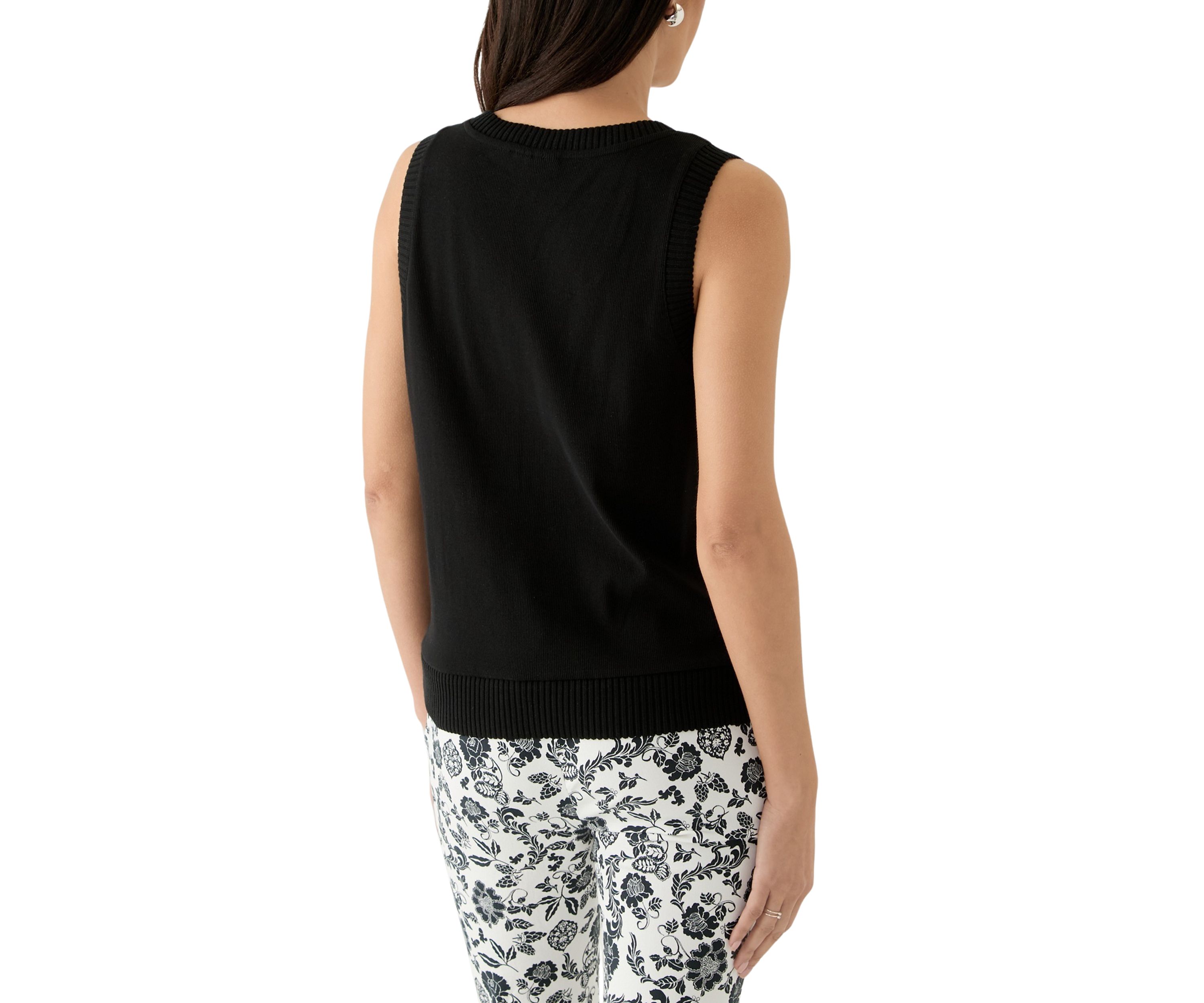 Womens Floral Print Woven Front Sleeveless Shell Top