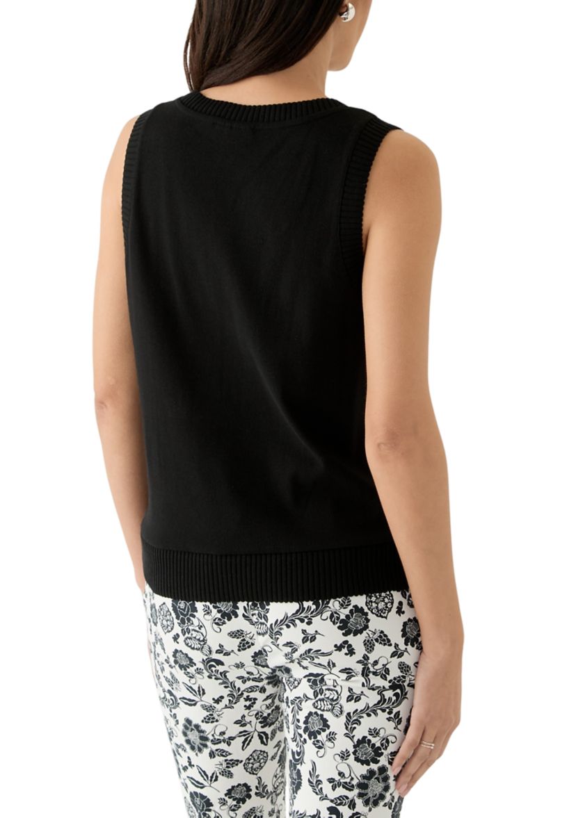 Womens Floral Print Woven Front Sleeveless Shell Top