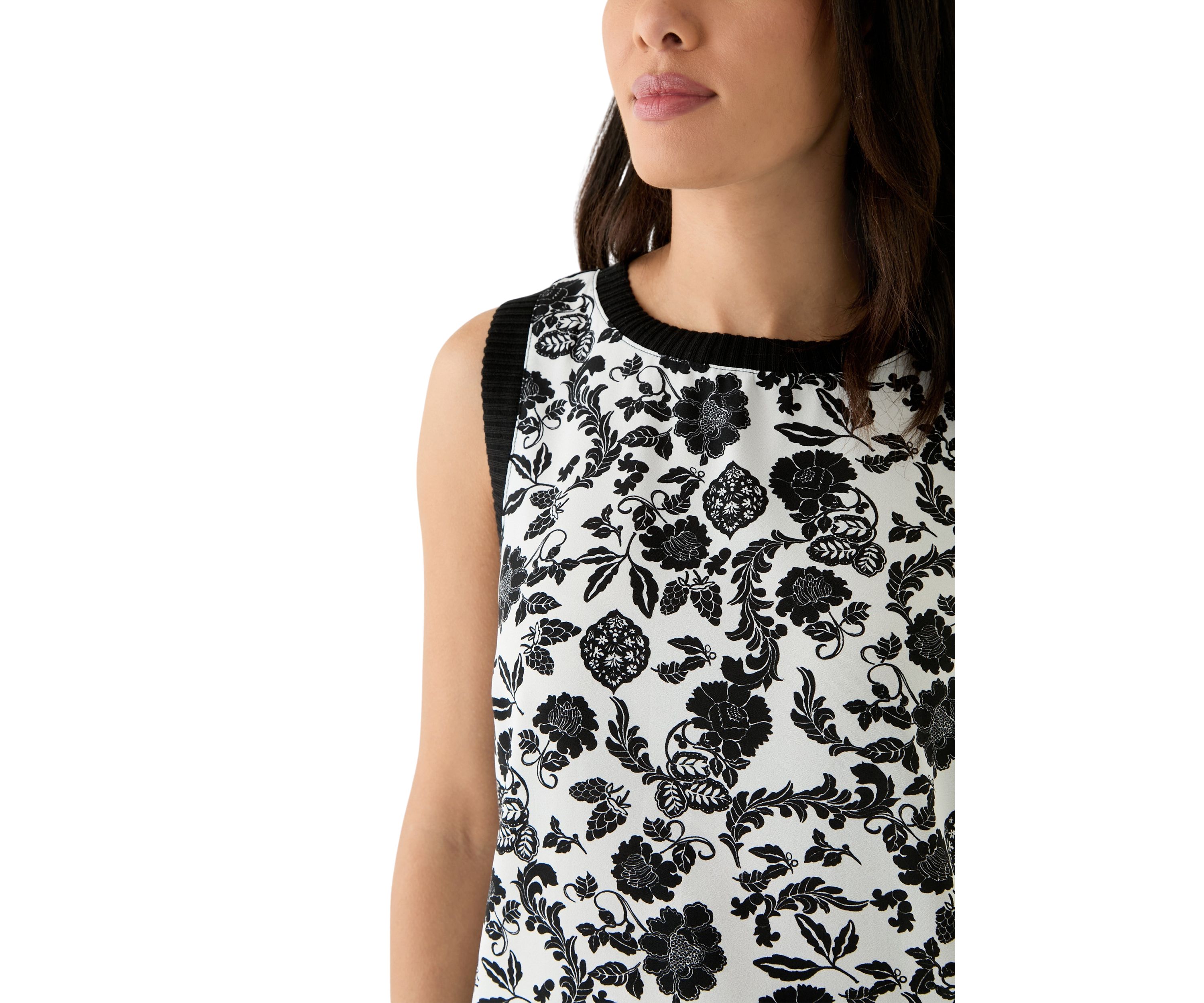 Womens Floral Print Woven Front Sleeveless Shell Top