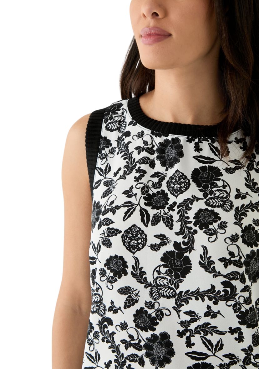 Womens Floral Print Woven Front Sleeveless Shell Top