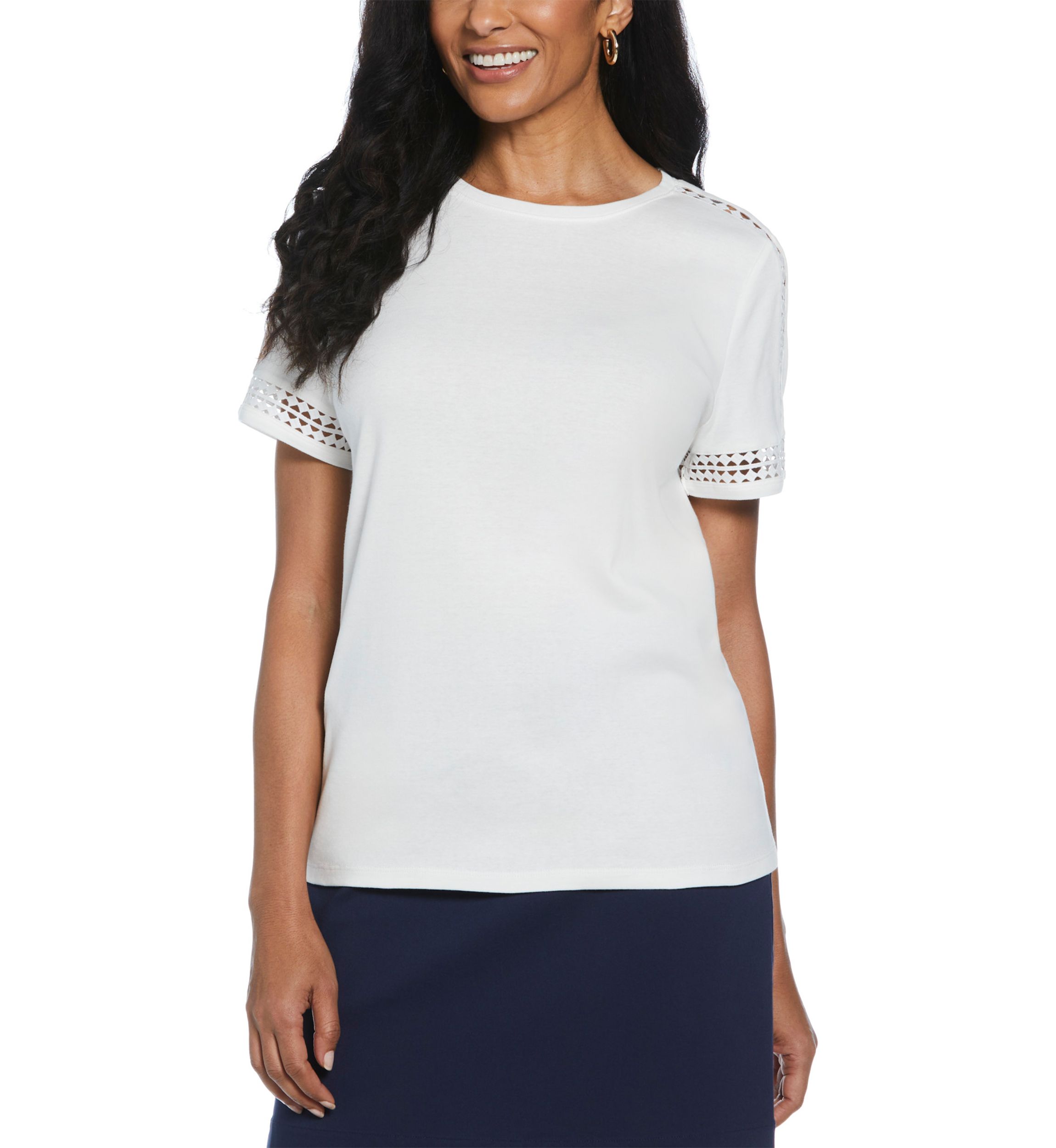 Womens Dot Lace Trim Short Sleeve T-Shirt