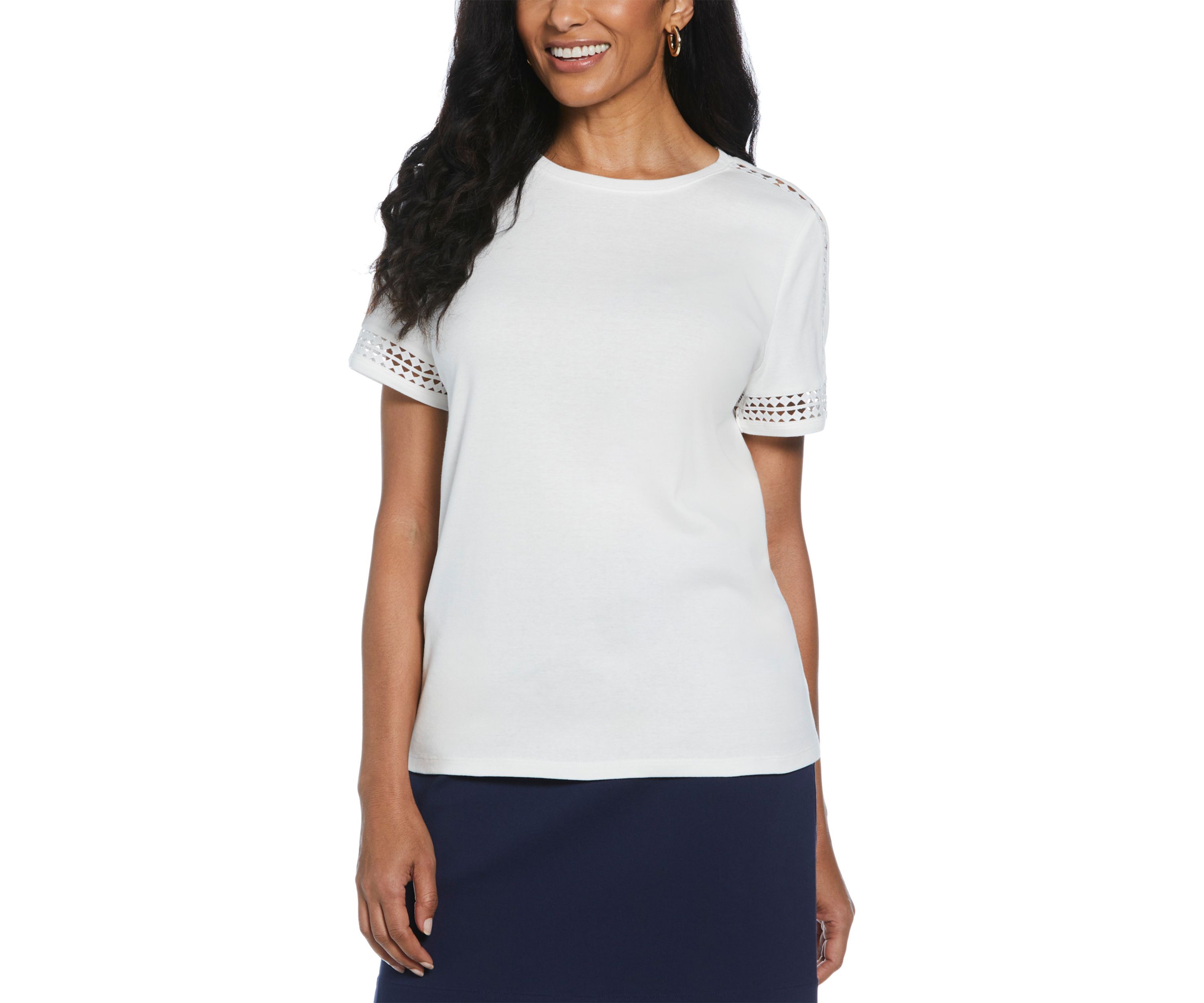 Womens Dot Lace Trim Short Sleeve T-Shirt