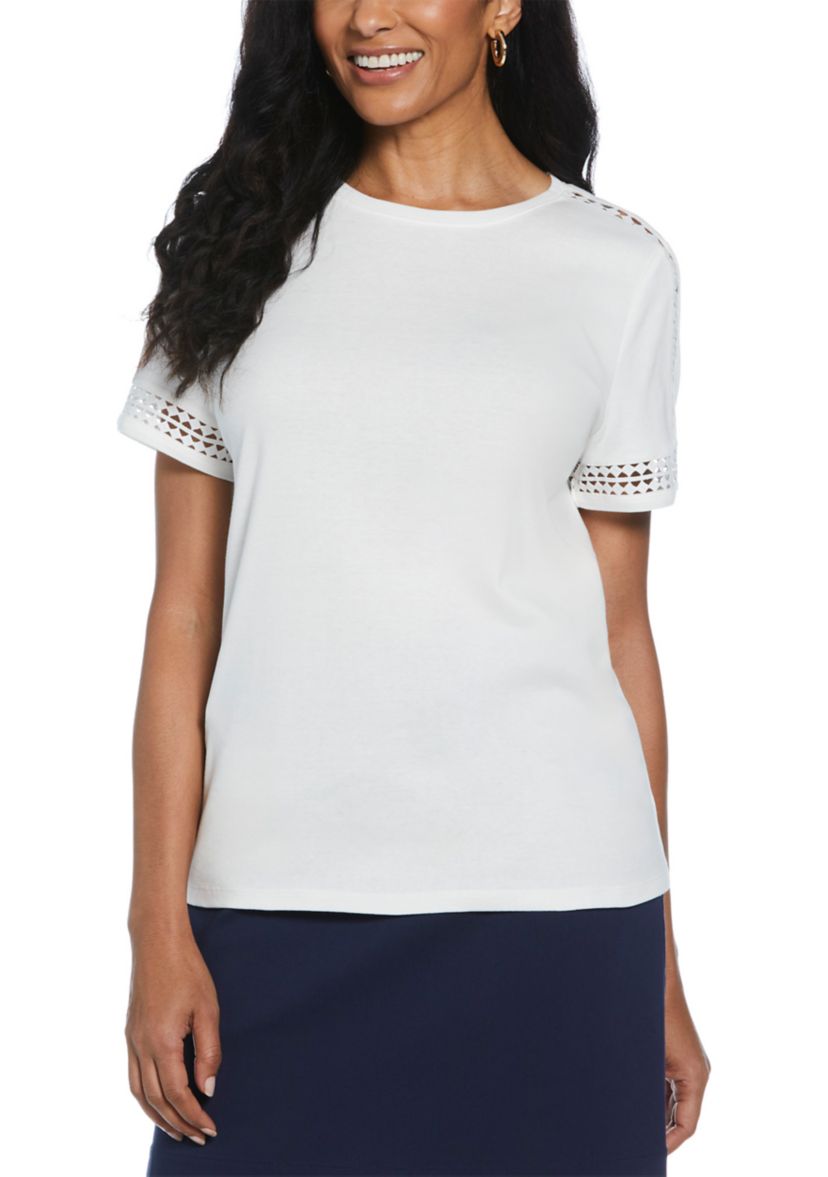 Womens Dot Lace Trim Short Sleeve T-Shirt
