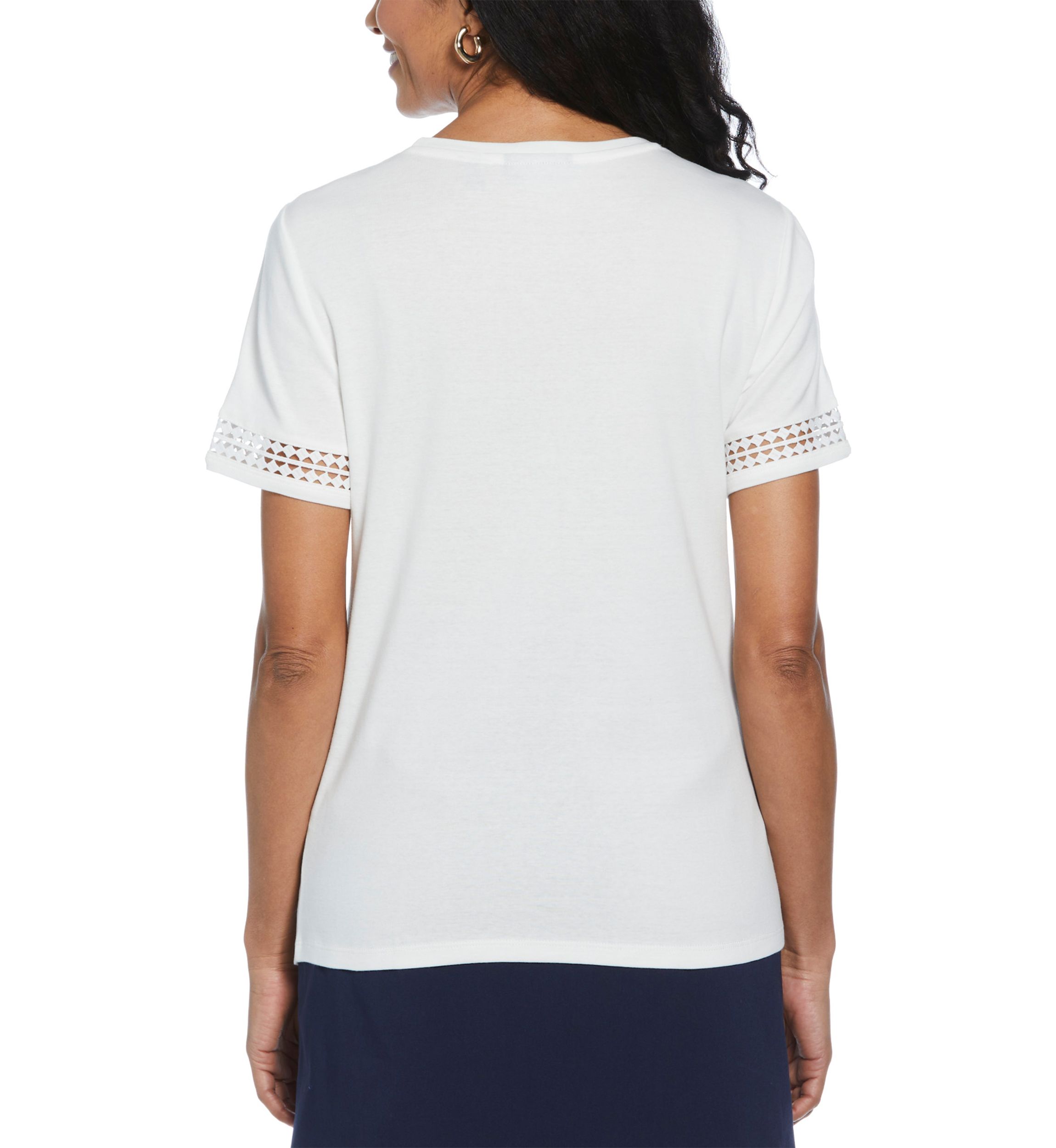 Womens Dot Lace Trim Short Sleeve T-Shirt