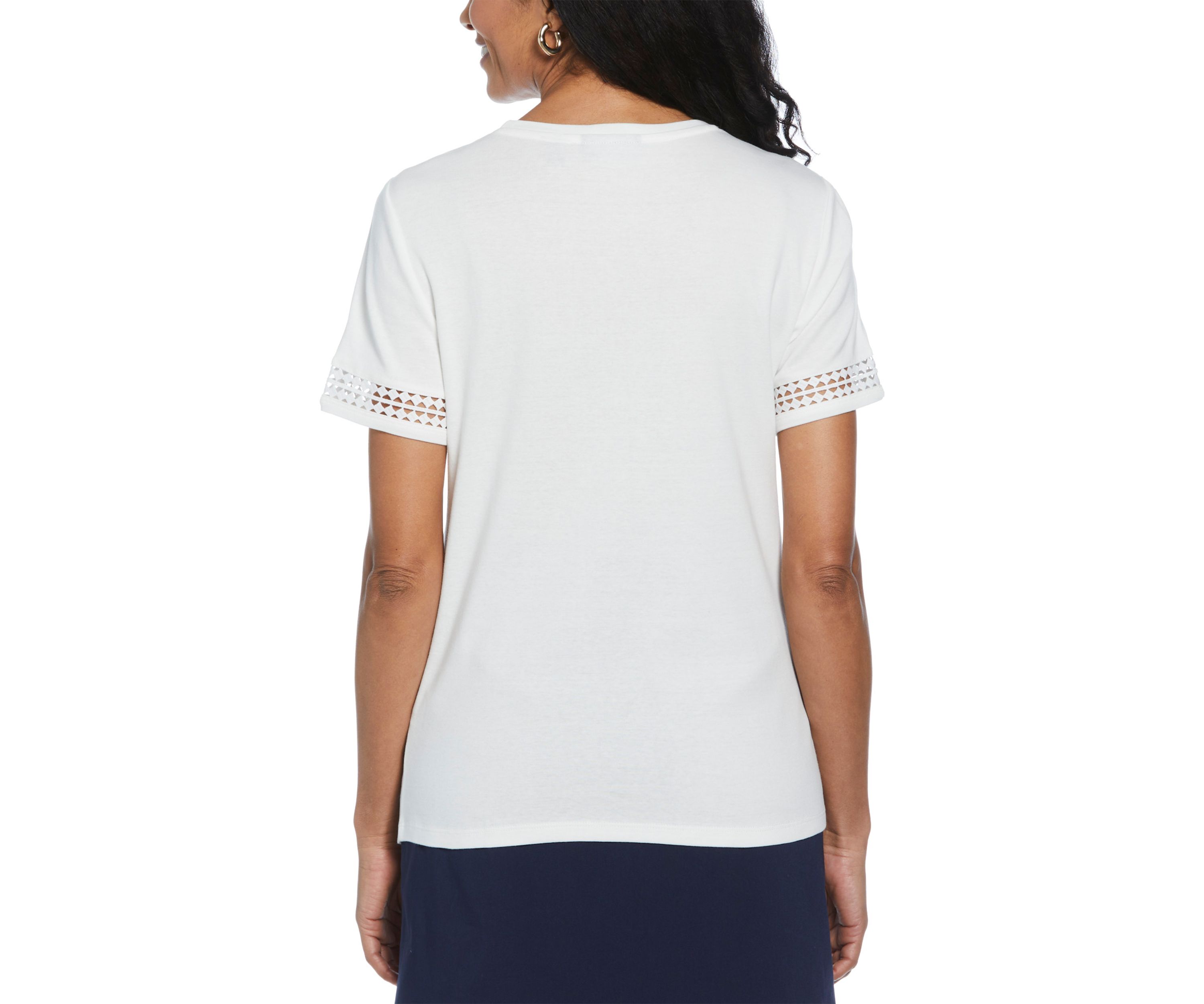 Womens Dot Lace Trim Short Sleeve T-Shirt