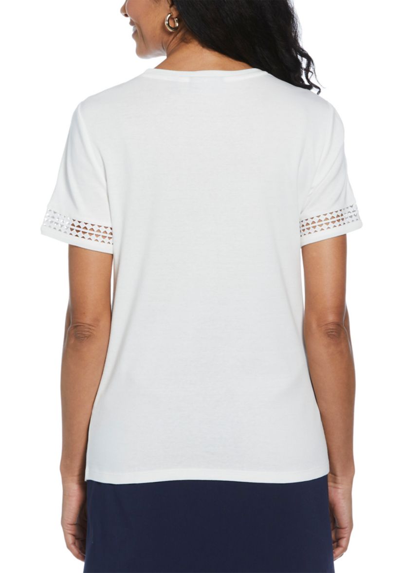 Womens Dot Lace Trim Short Sleeve T-Shirt