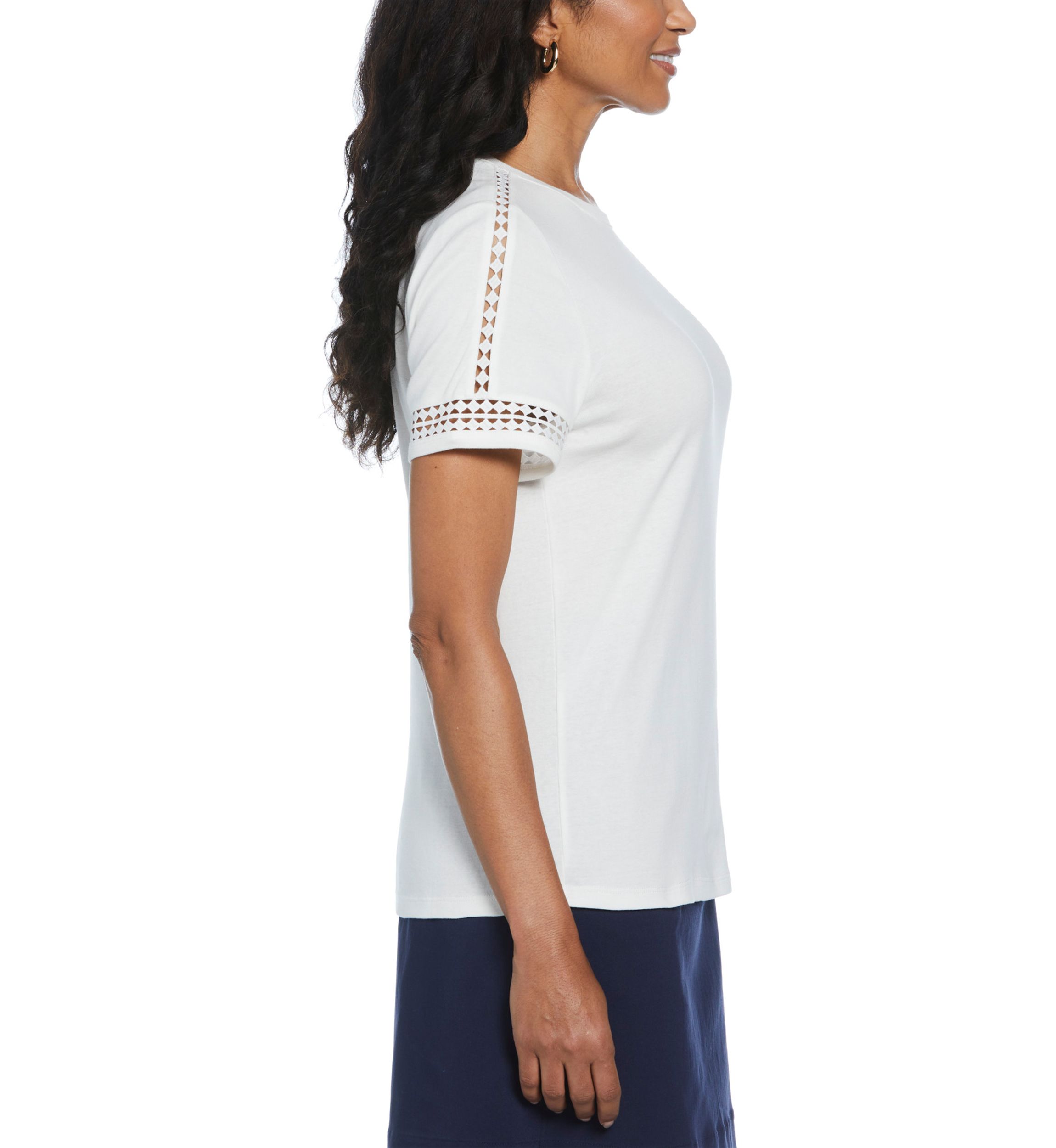 Womens Dot Lace Trim Short Sleeve T-Shirt