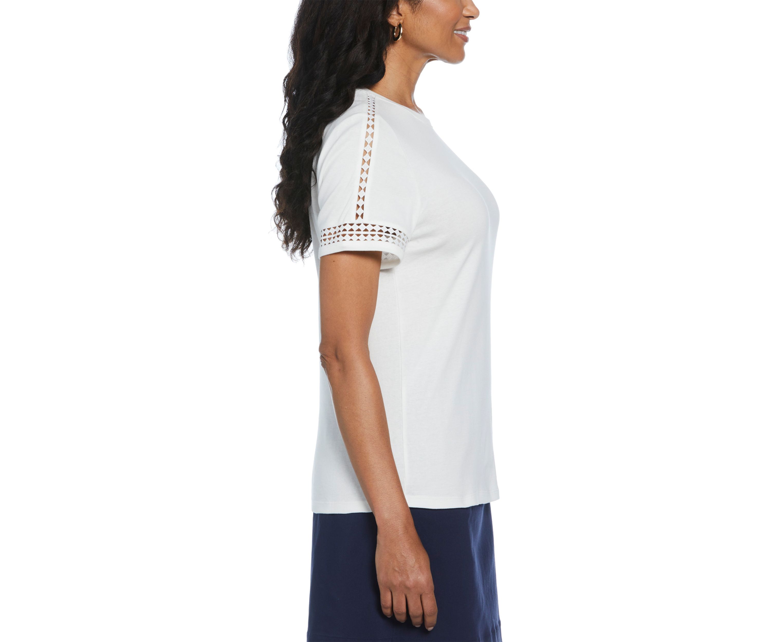 Womens Dot Lace Trim Short Sleeve T-Shirt