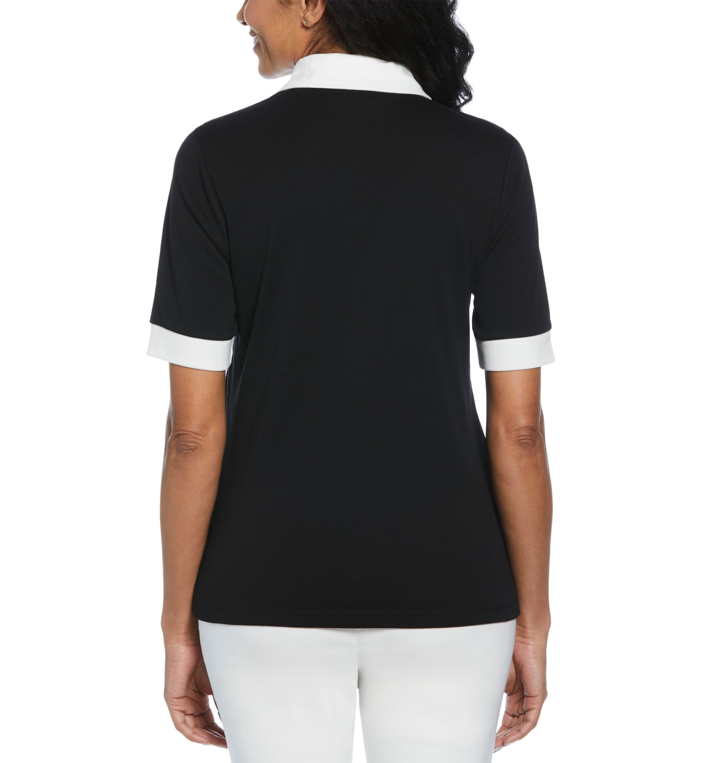 Womens Buttoned Elbow Length Sleeve Polo Shirt