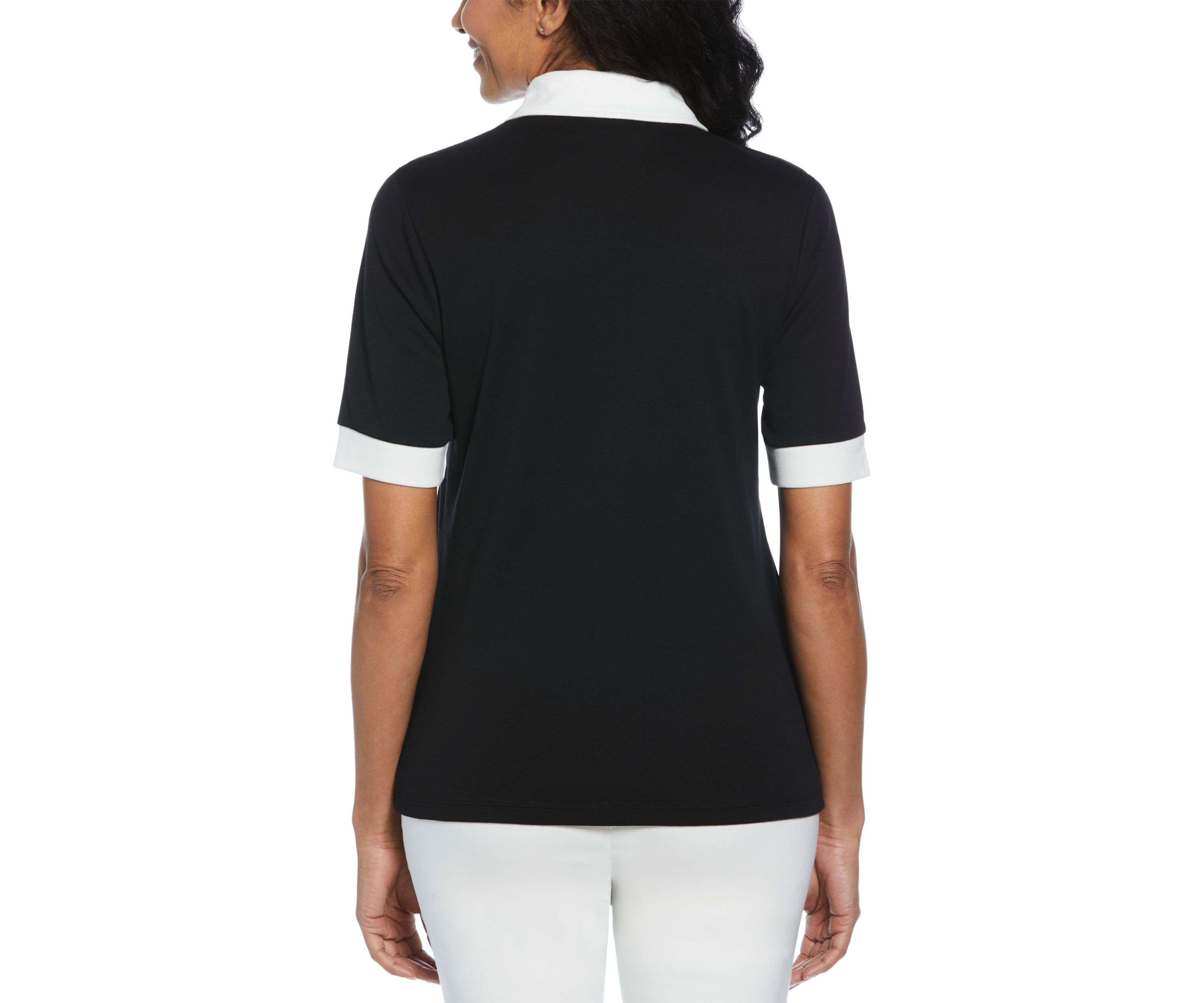 Womens Buttoned Elbow Length Sleeve Polo Shirt