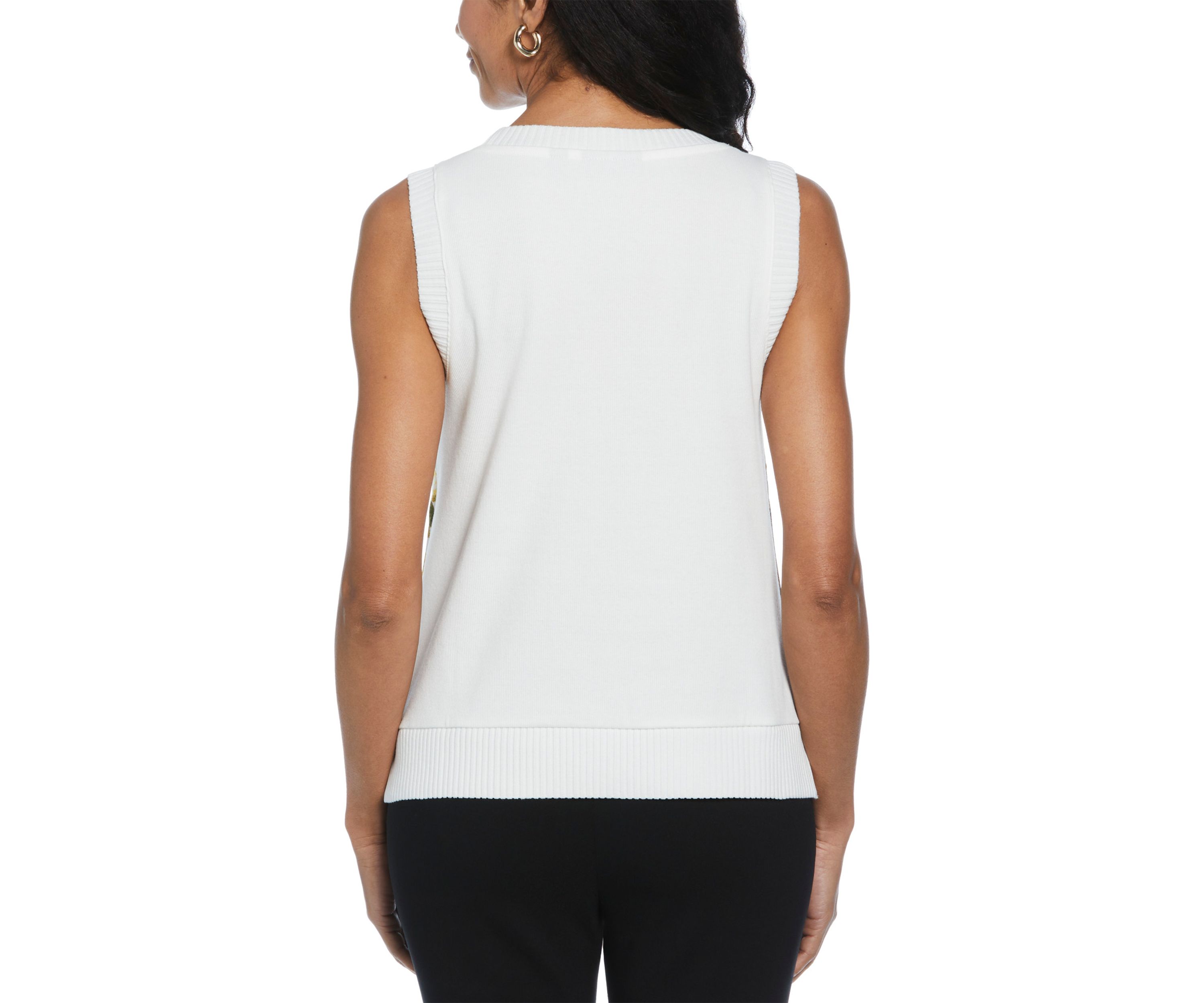 Womens Lemon Print Woven Front Sleeveless Shell Top