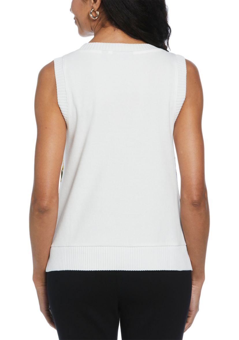 Womens Lemon Print Woven Front Sleeveless Shell Top