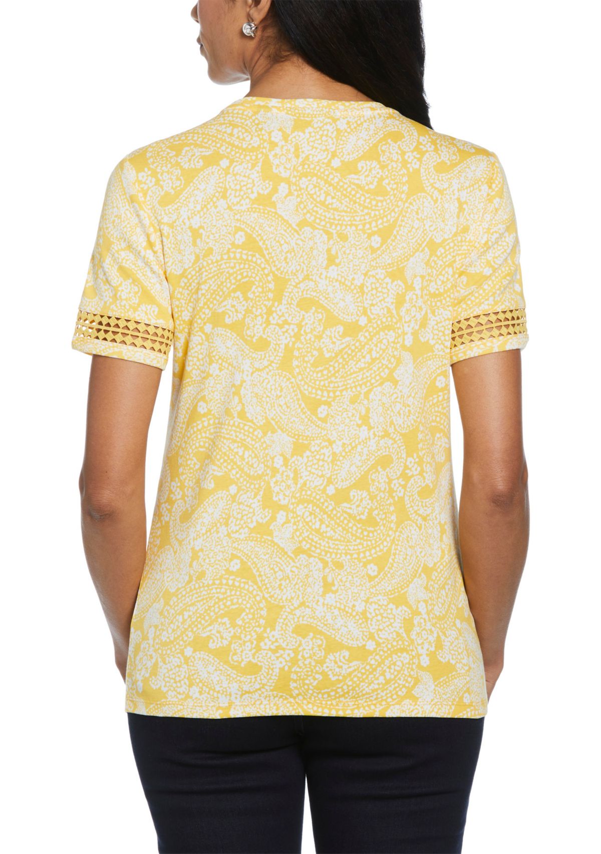 Womens Paisley Print Dot Lace Trim Short Sleeve T-Shirt