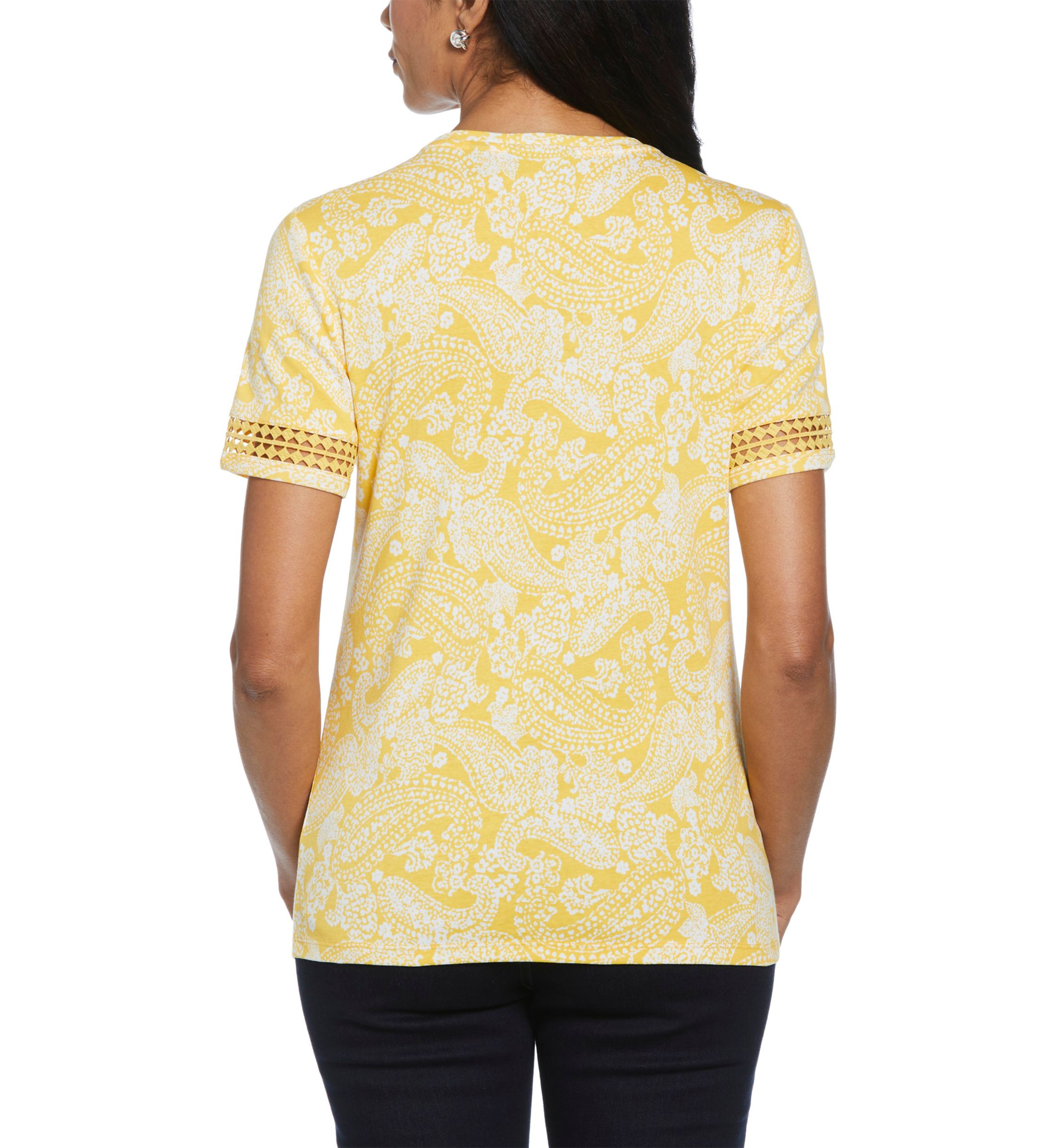 Womens Paisley Print Dot Lace Trim Short Sleeve T-Shirt