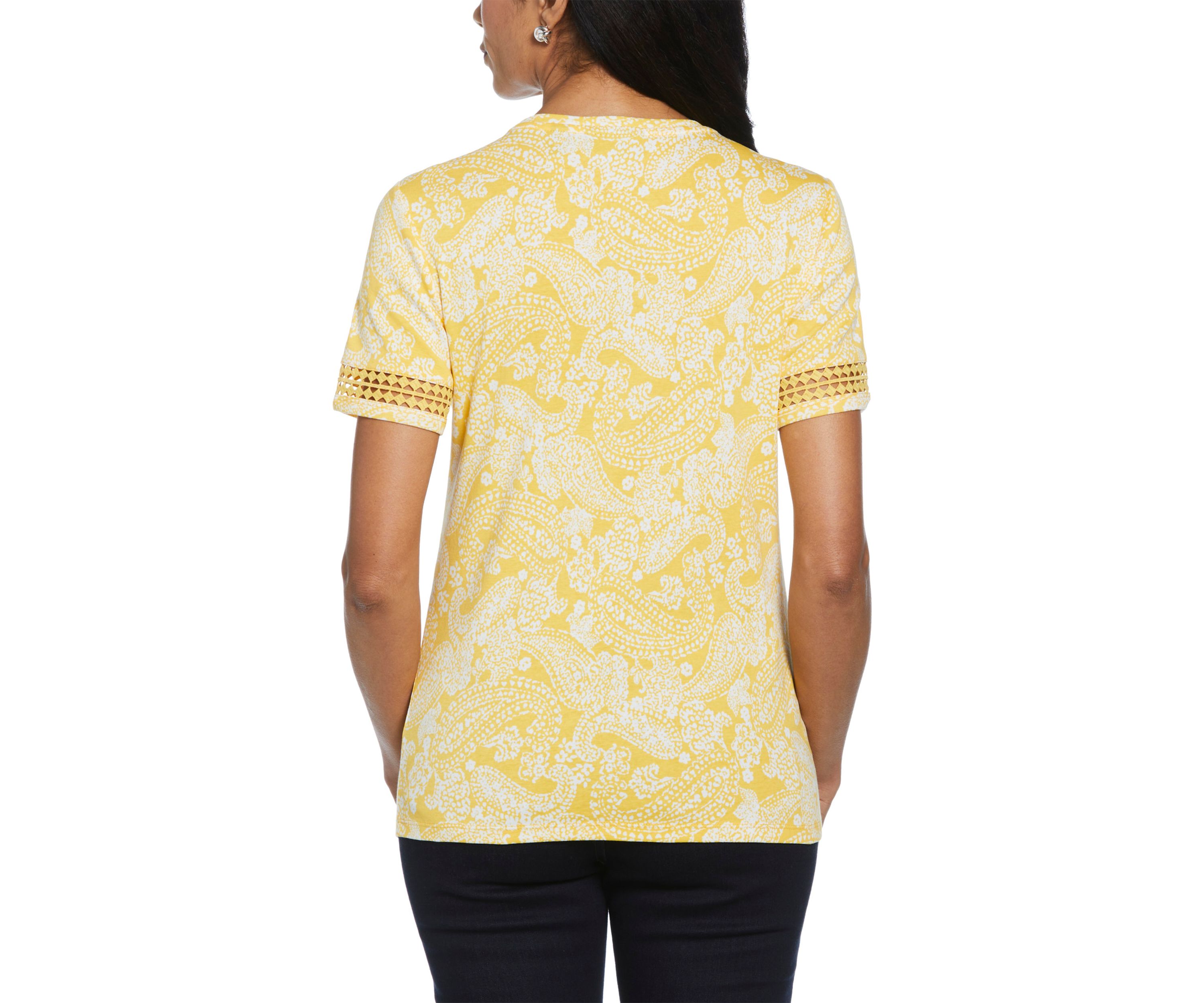 Womens Paisley Print Dot Lace Trim Short Sleeve T-Shirt