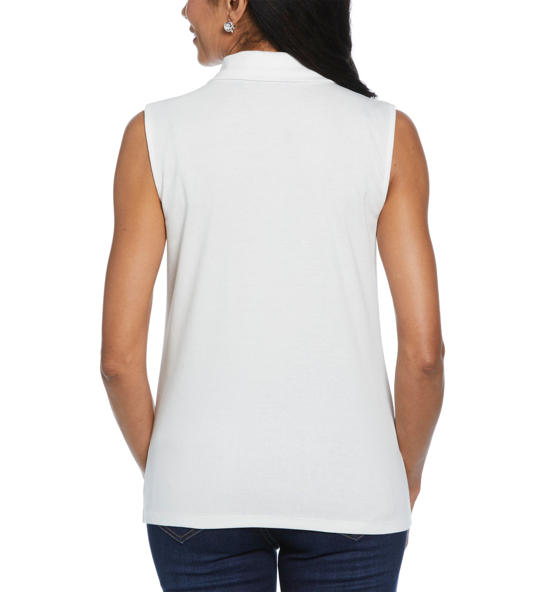 Womens Ribbed Collar Sleeveless Polo Shirt