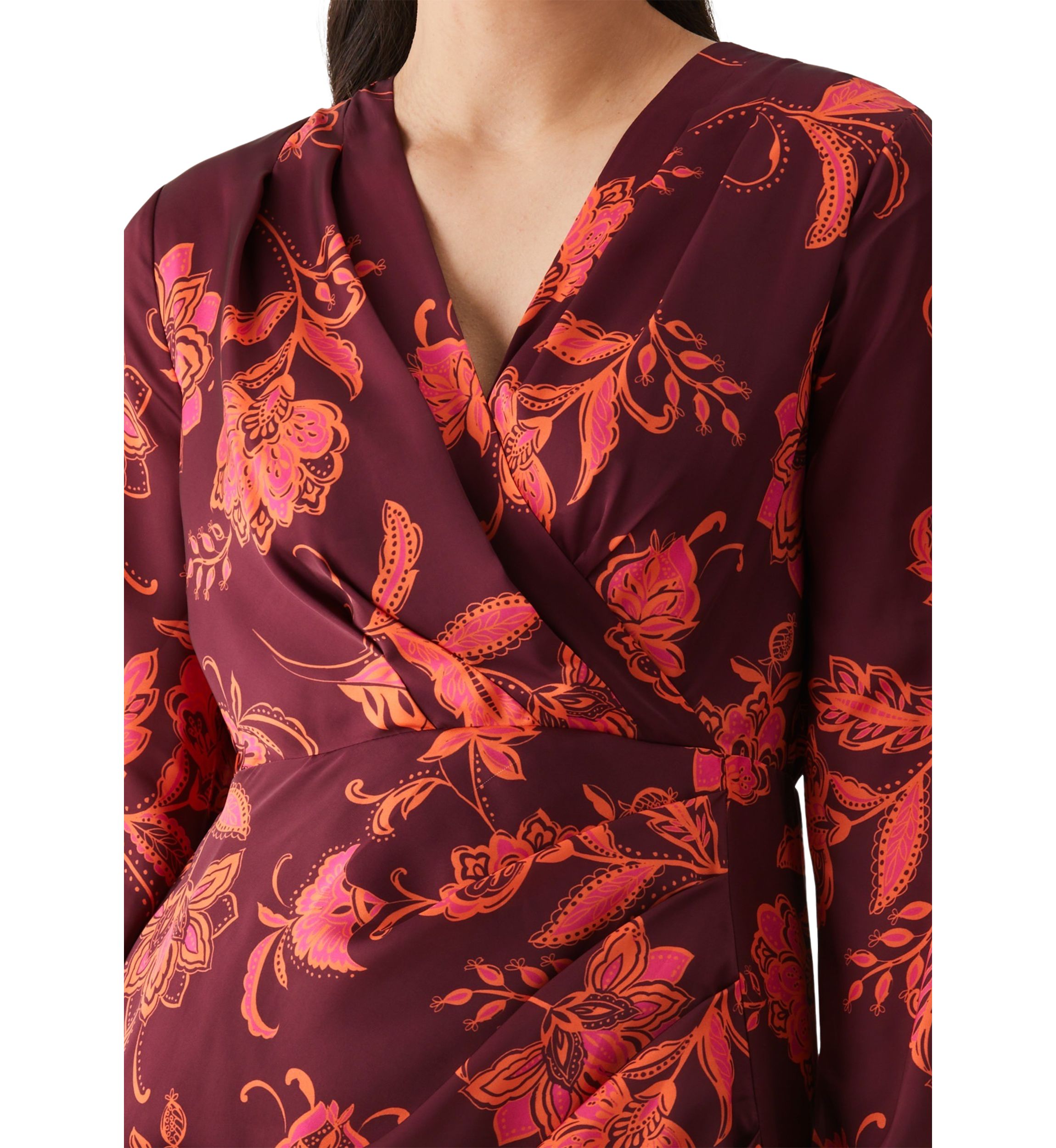 Womens Faux Wrap Long Sleeve Midi Dress