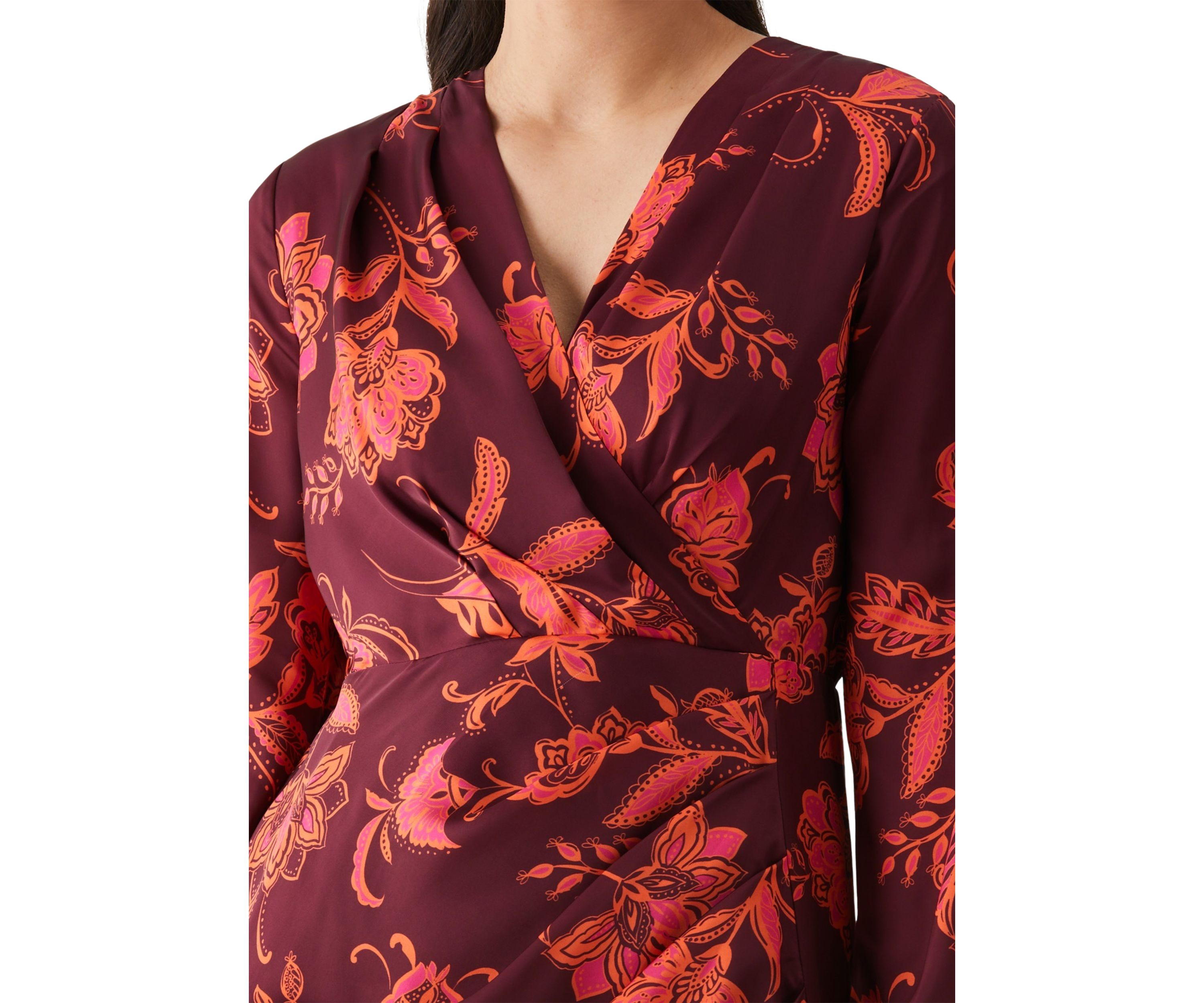 Womens Faux Wrap Long Sleeve Midi Dress