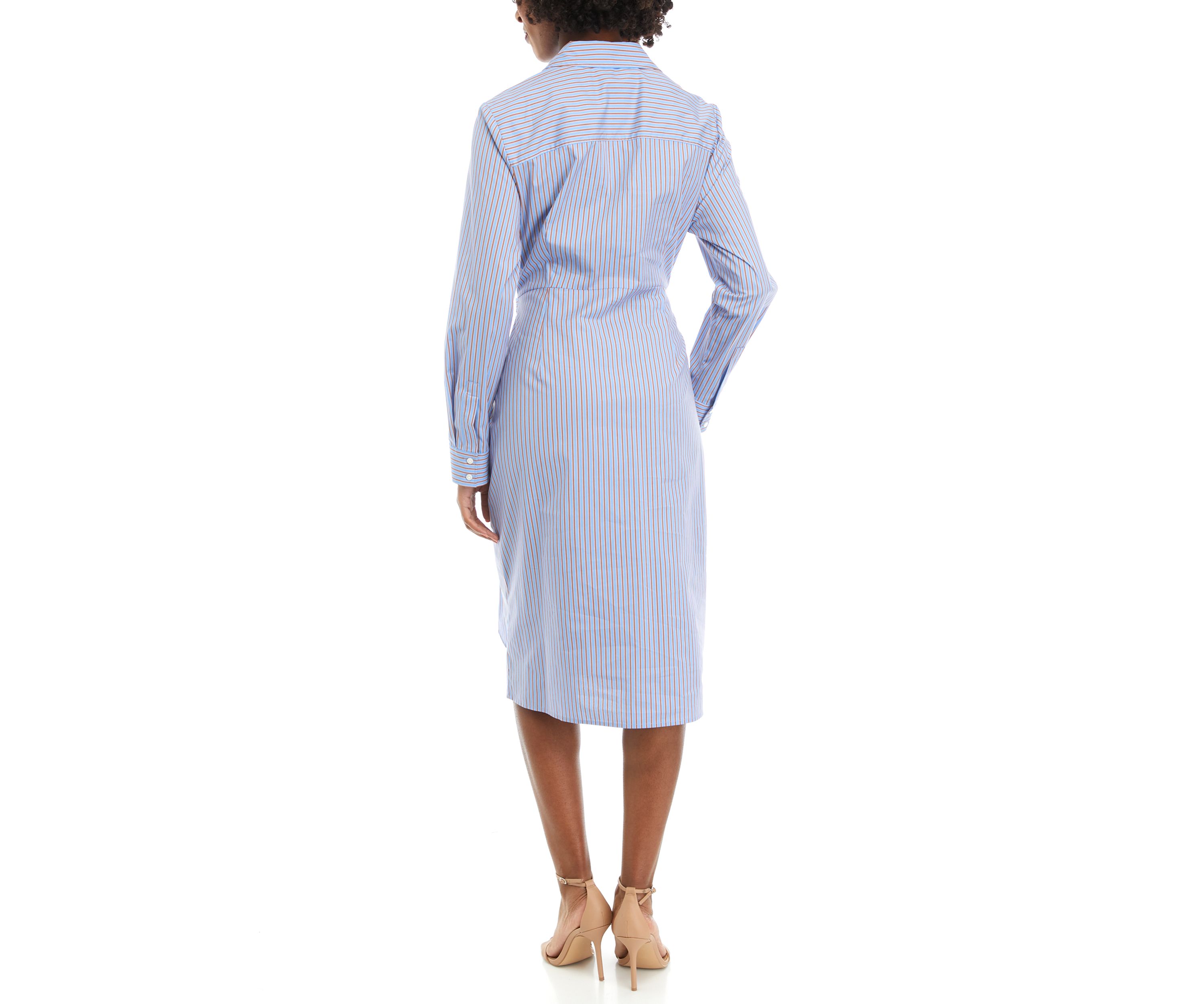 Womens Striped Tied Long Sleeve Shirtdress