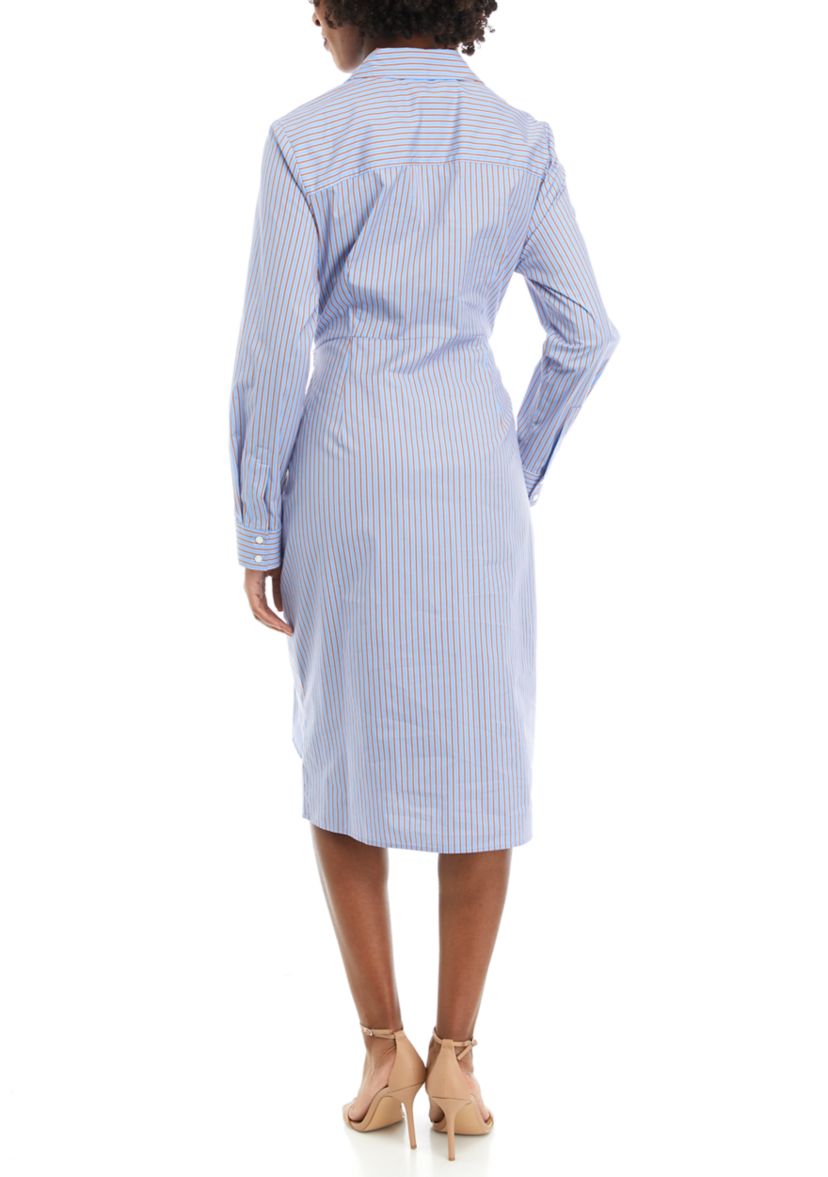 Womens Striped Tied Long Sleeve Shirtdress