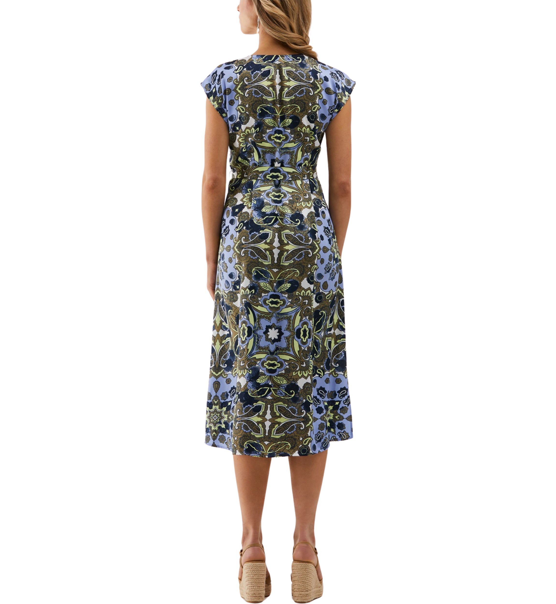 Womens Scarf Print Self Tie Sleeveless Dress