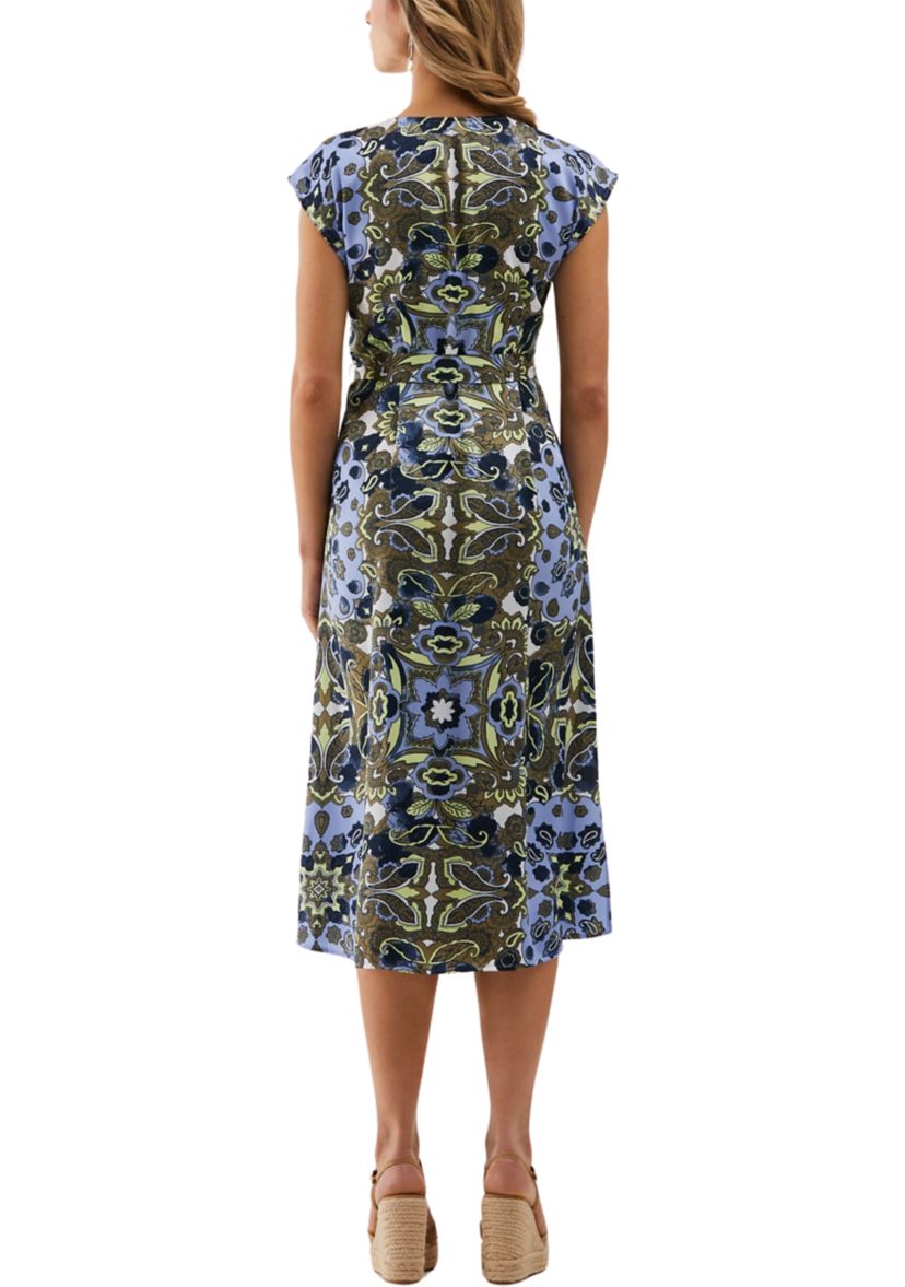 Womens Scarf Print Self Tie Sleeveless Dress