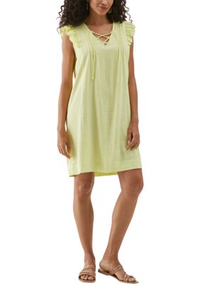 ELLA Rafaella Women's Linen Blend Pintuck Sleeveless Dress, Lime, XL