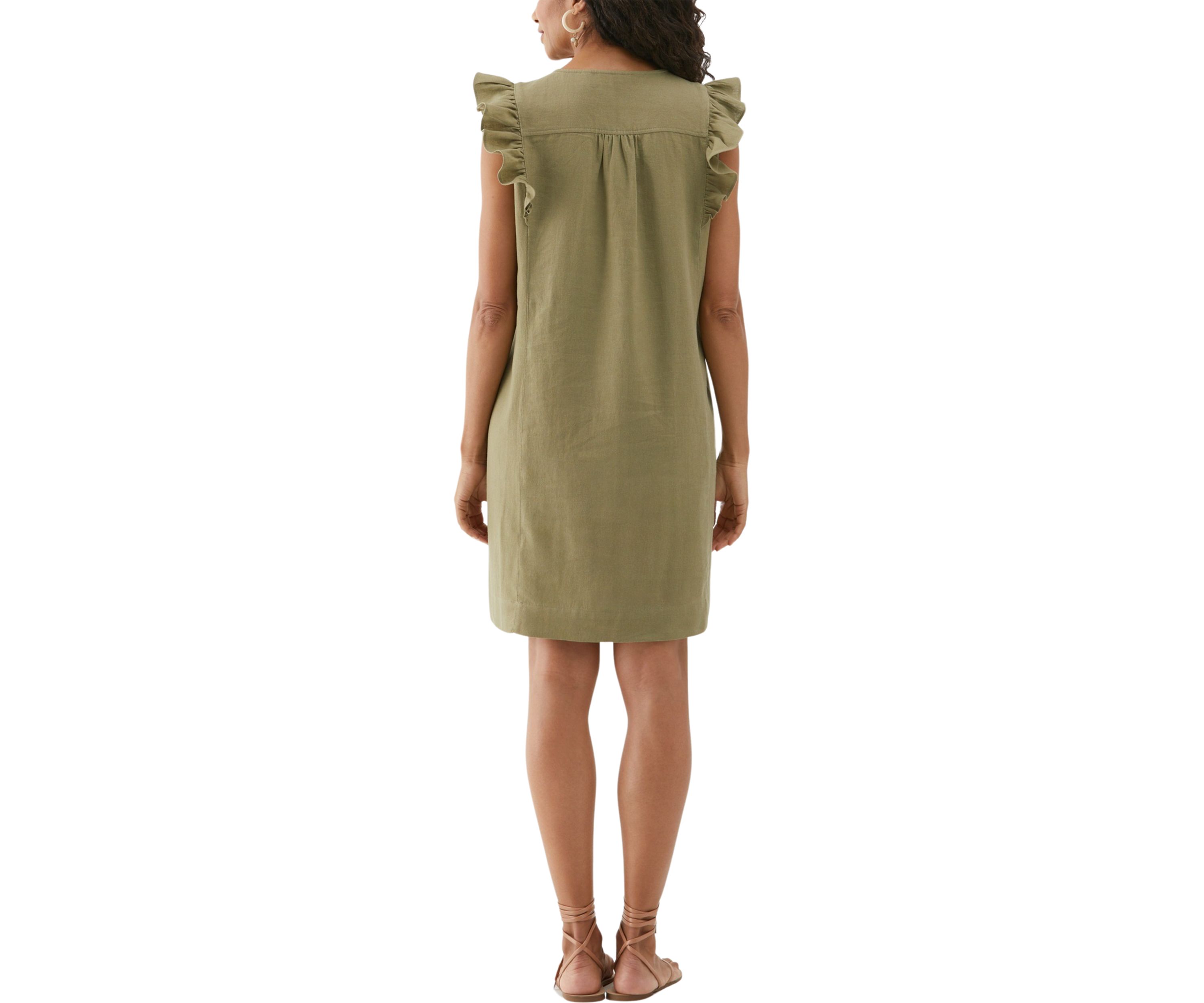 Womens Linen Blend Pintuck Sleeveless Dress