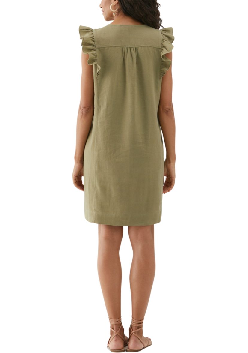 Womens Linen Blend Pintuck Sleeveless Dress