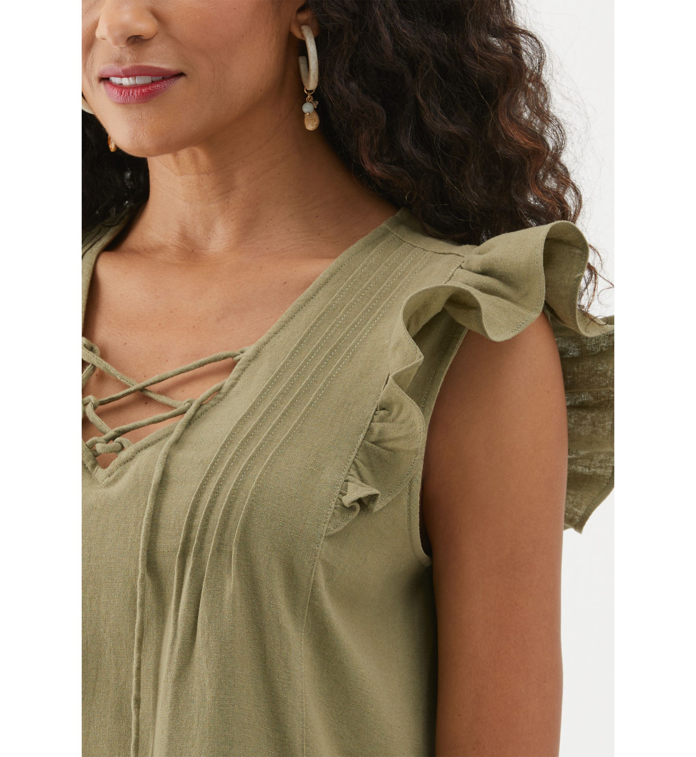 Womens Linen Blend Pintuck Sleeveless Dress