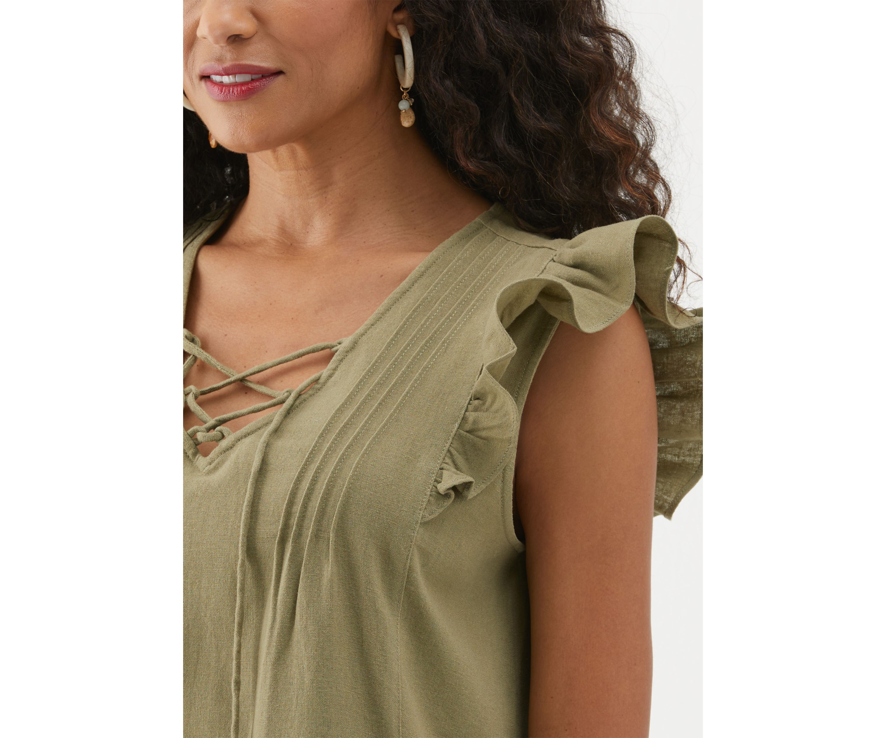Womens Linen Blend Pintuck Sleeveless Dress