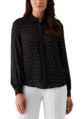 ELLA Rafaella Women's Embellished Long Sleeve Blouse, Black, XS