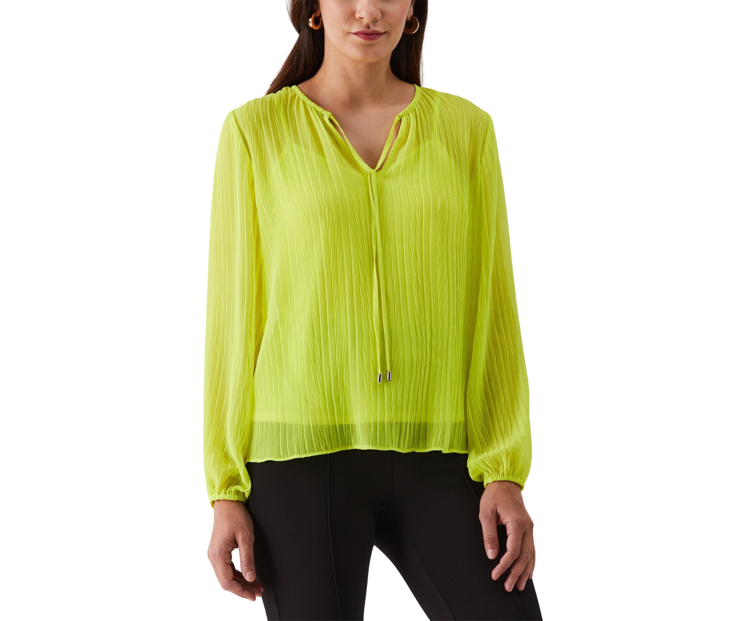 Womens Pleated Balloon Sleeve Blouse