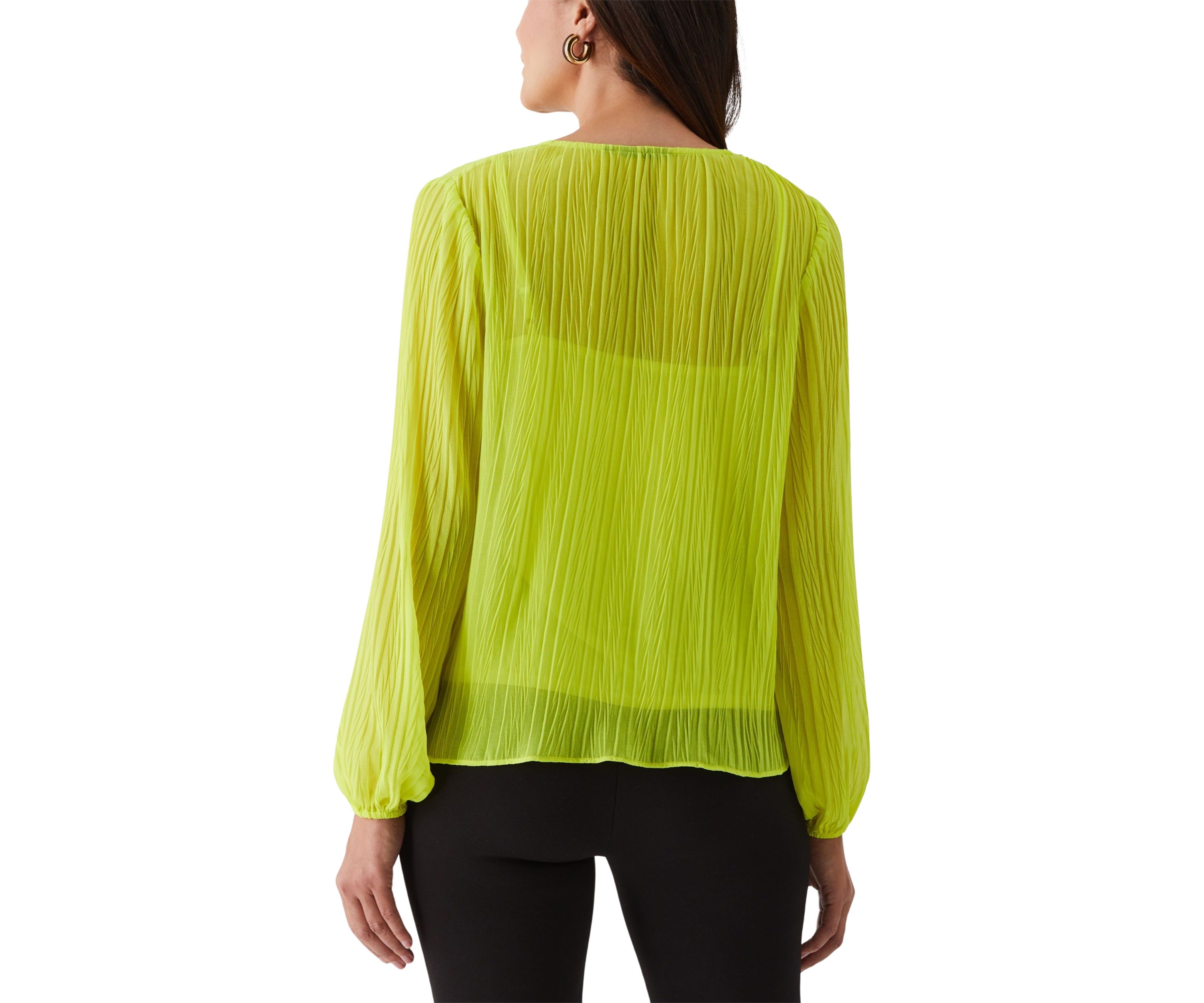 Womens Pleated Balloon Sleeve Blouse