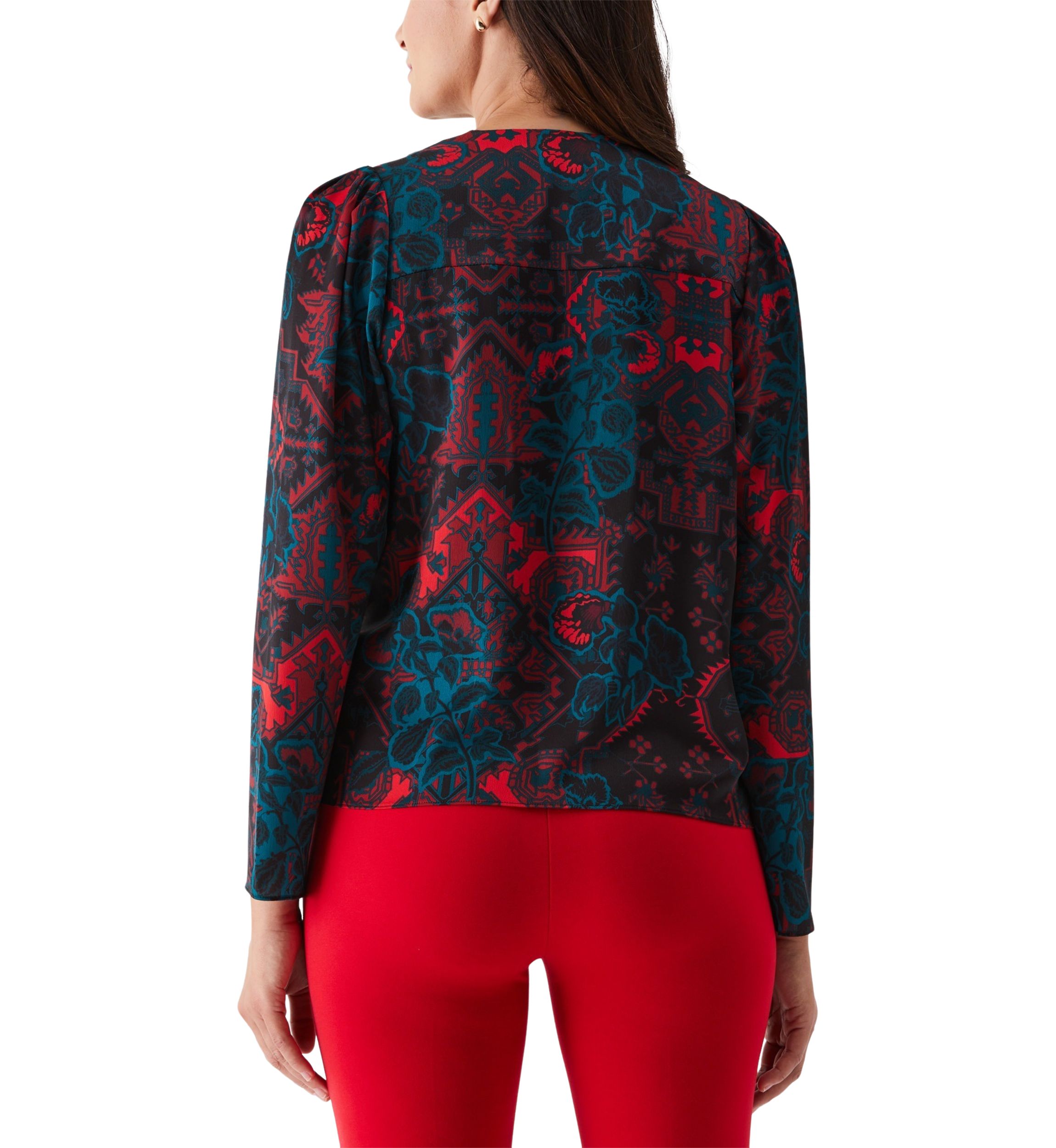 Womens Grand Tapestry Print Cross Front Long Sleeve Blouse