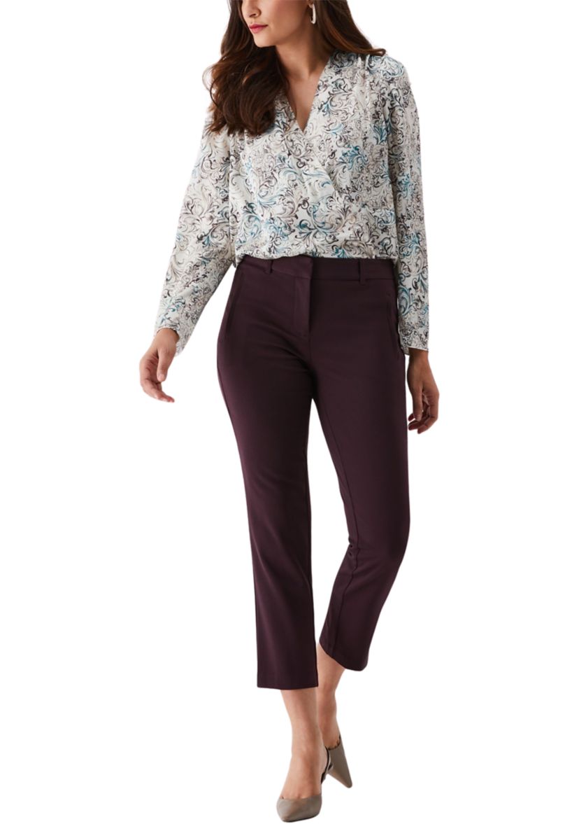 Womens Acanthus Scrolls Print Cross Front Long Sleeve Blouse