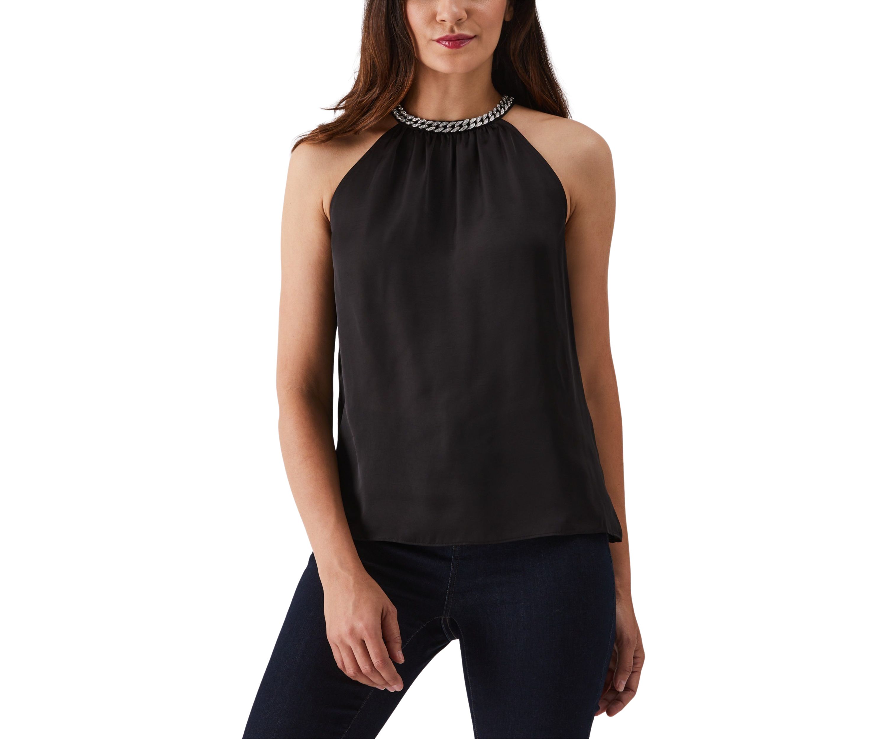 Womens Embellished Sleeveless Halter Blouse