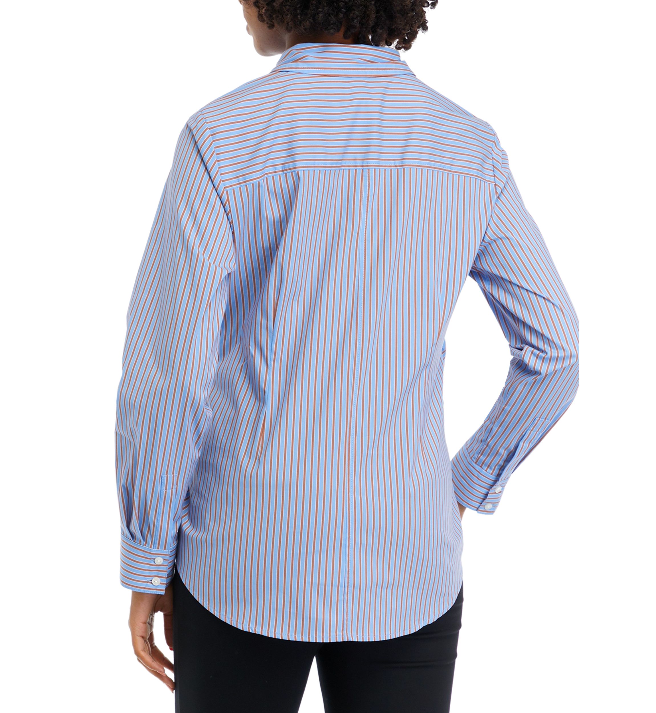 Womens Striped Twist Wrap Popover Long Sleeve Blouse