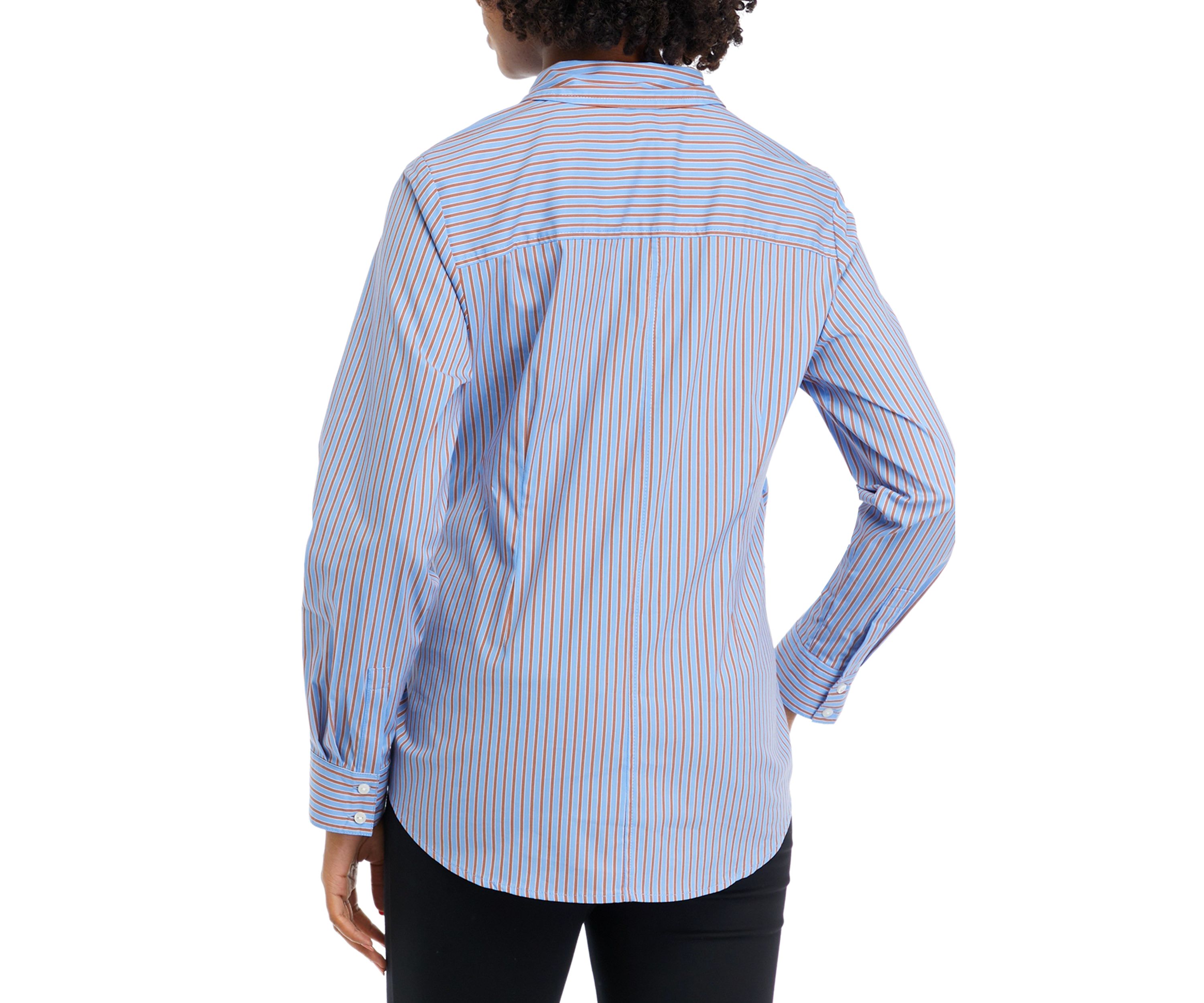 Womens Striped Twist Wrap Popover Long Sleeve Blouse