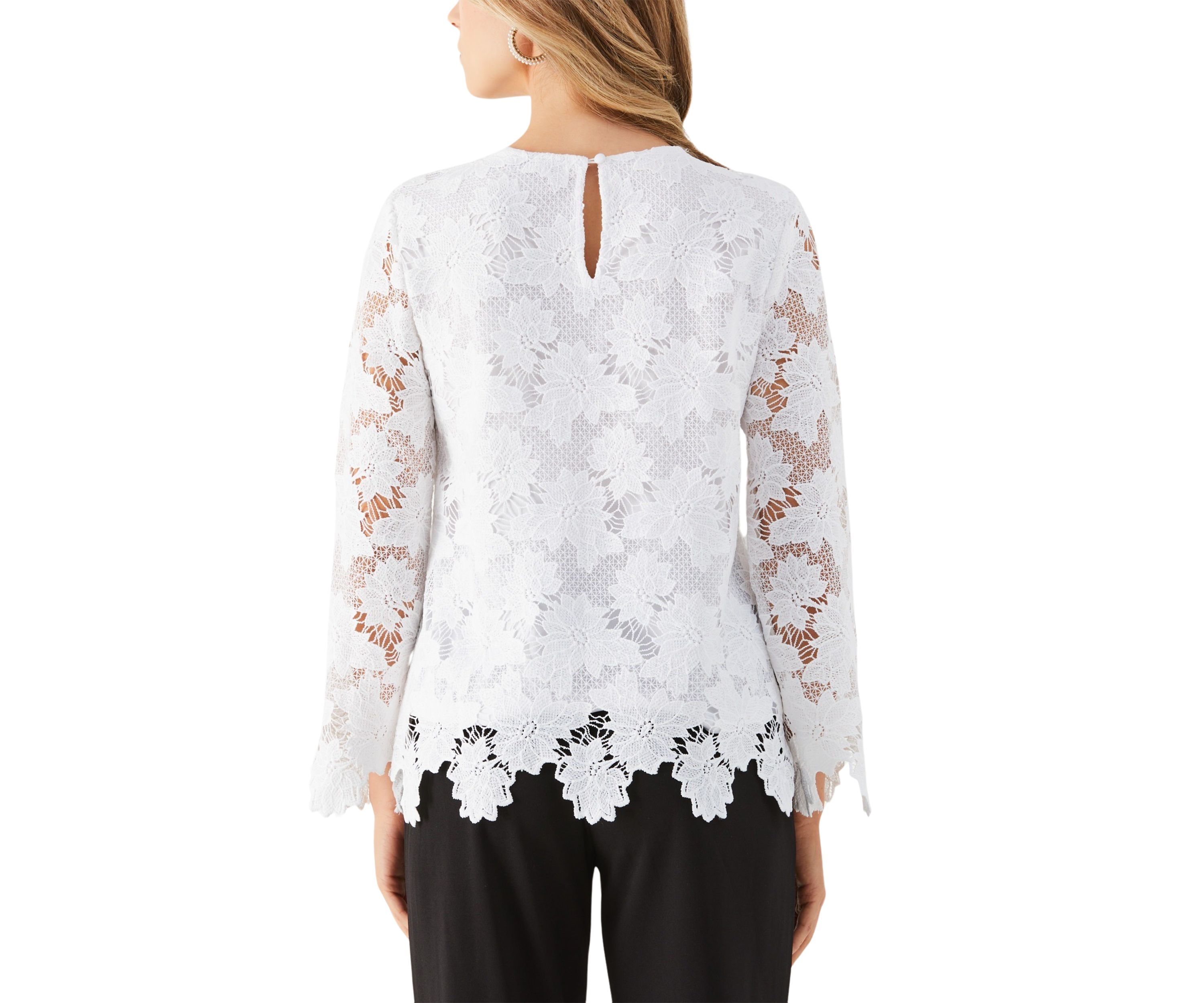 Womens Scalloped Lace Long Sleeve Blouse